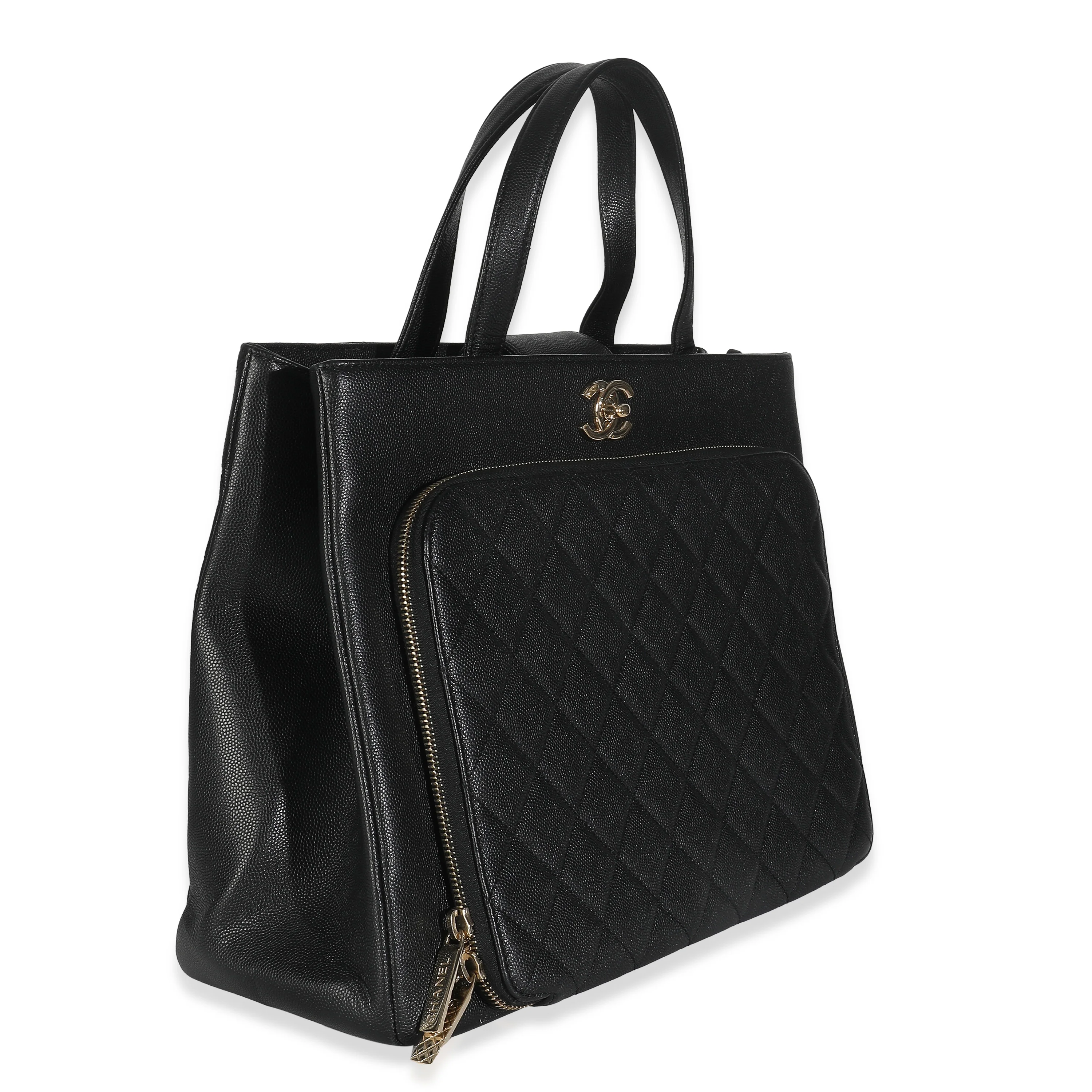 Black Quilted Caviar Medium Business Affinity Tote - Image 3