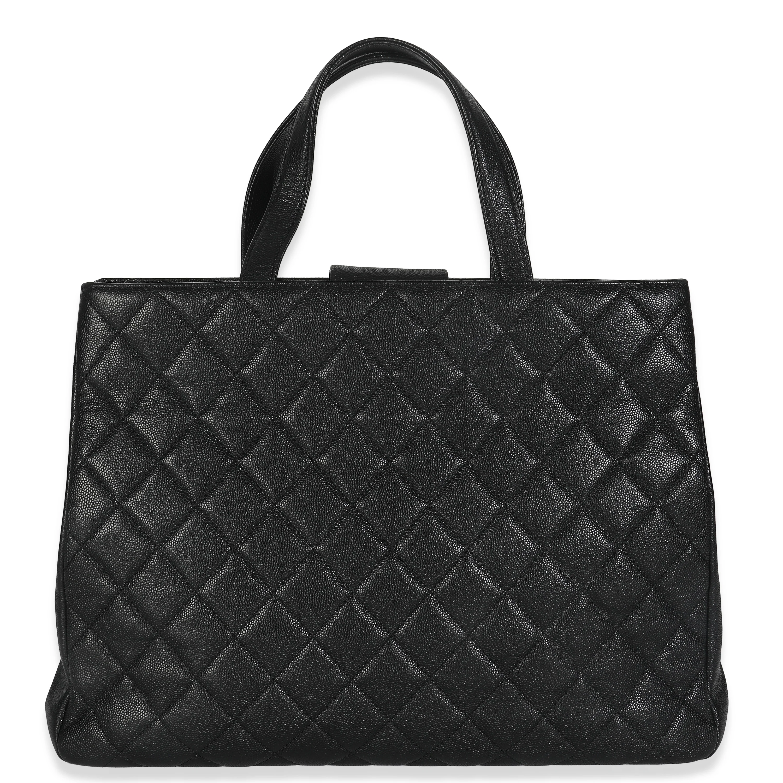 Black Quilted Caviar Medium Business Affinity Tote - Image 4