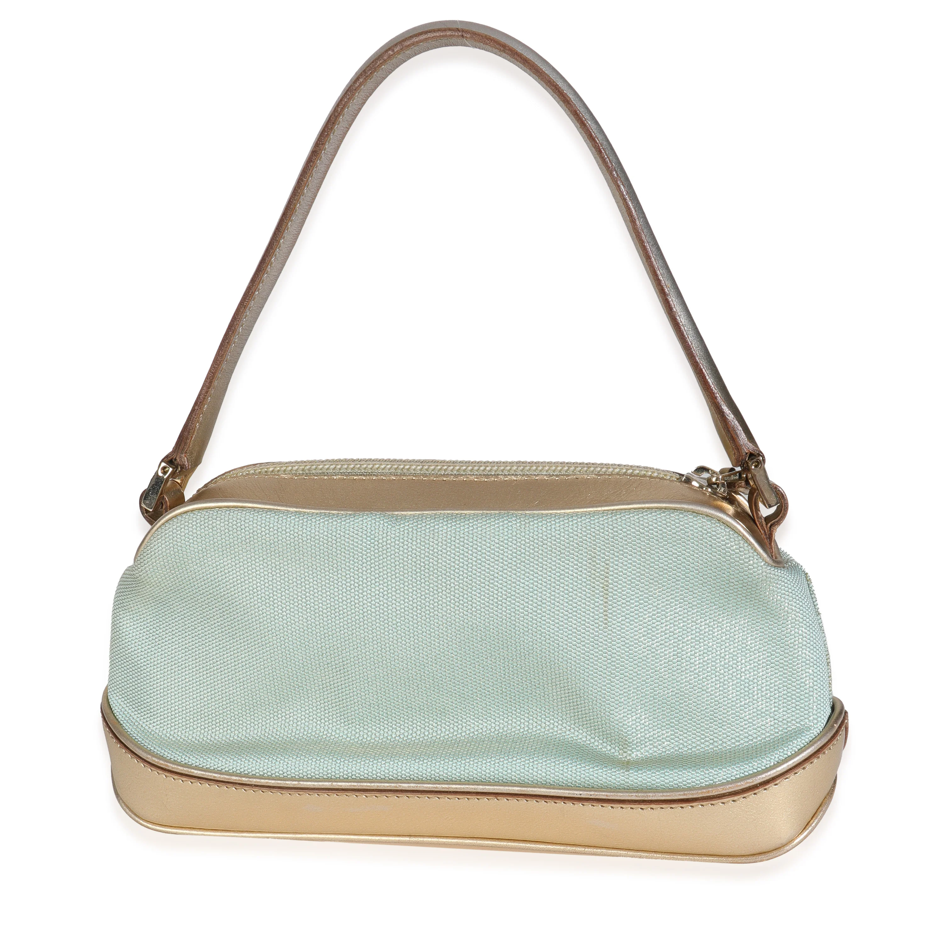 Vintage Blue Nylon Gold Shoulder Pochette Bag - Image 3
