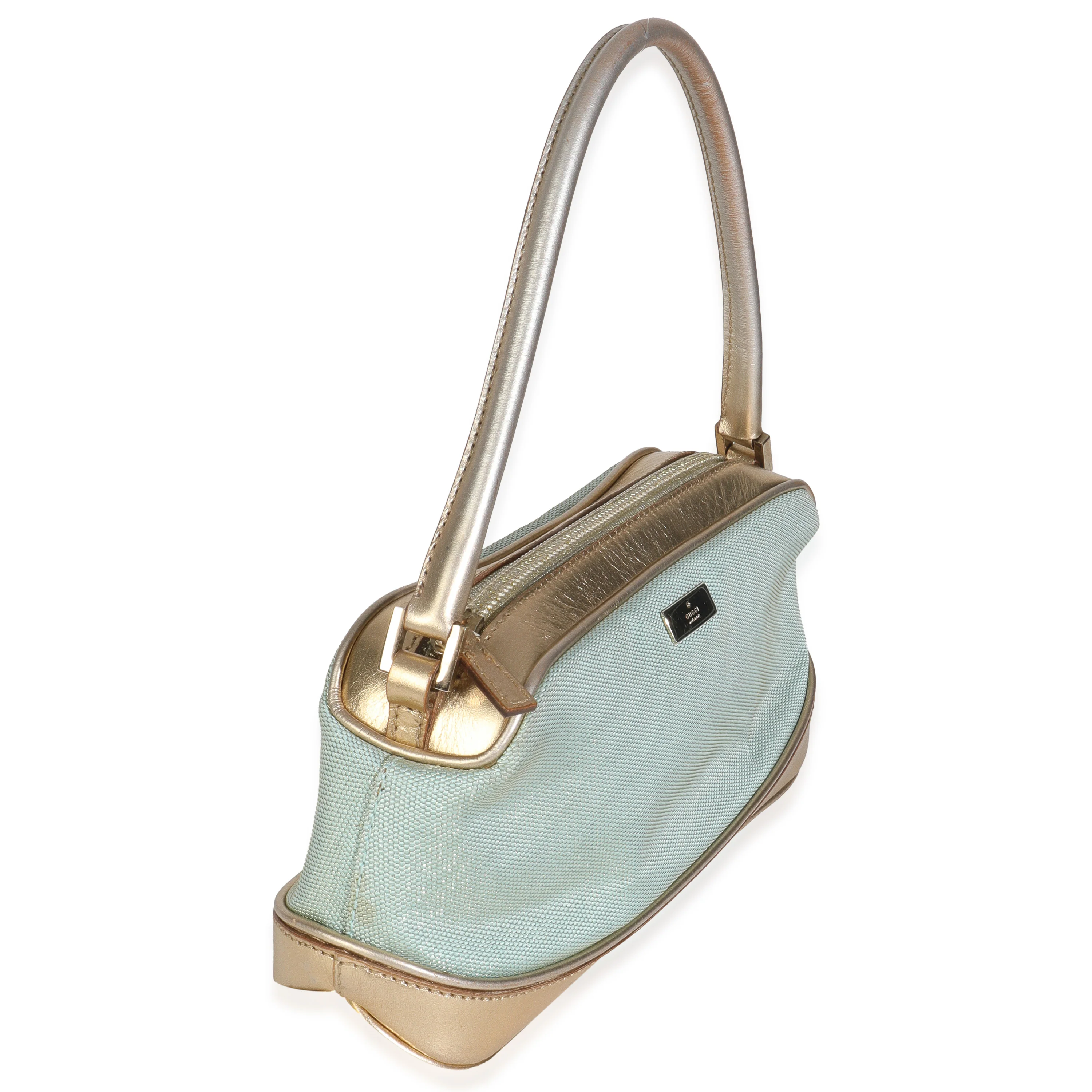 Vintage Blue Nylon Gold Shoulder Pochette Bag - Image 4