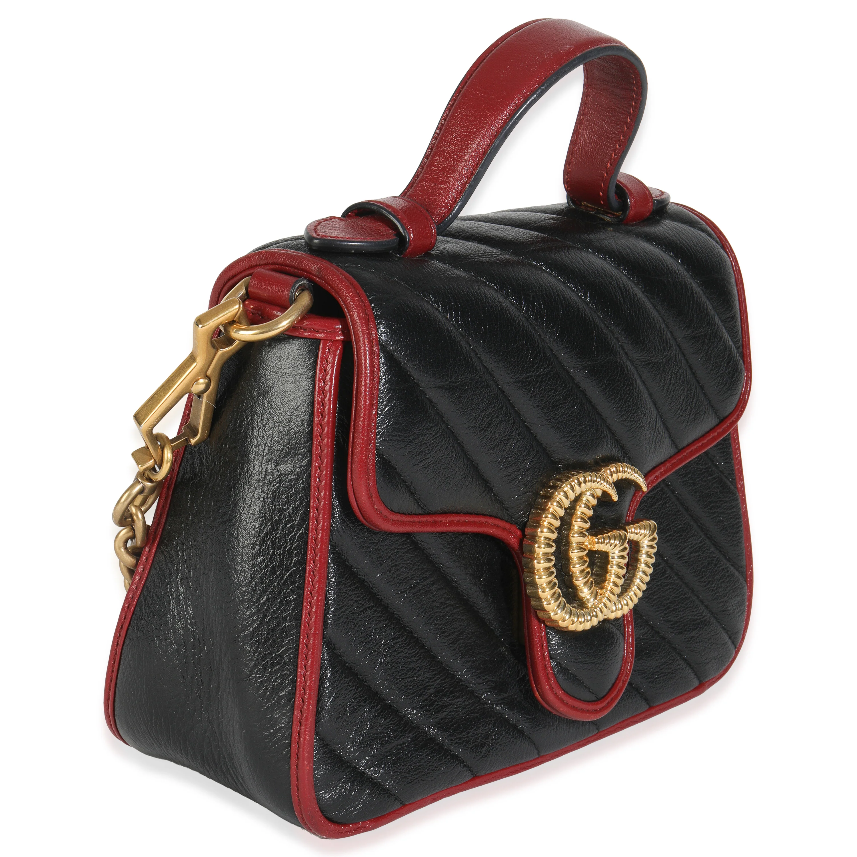 Black Vintage Effect Calfskin Matelasse Diagonal Mini Torchon GG Marmont - Image 3