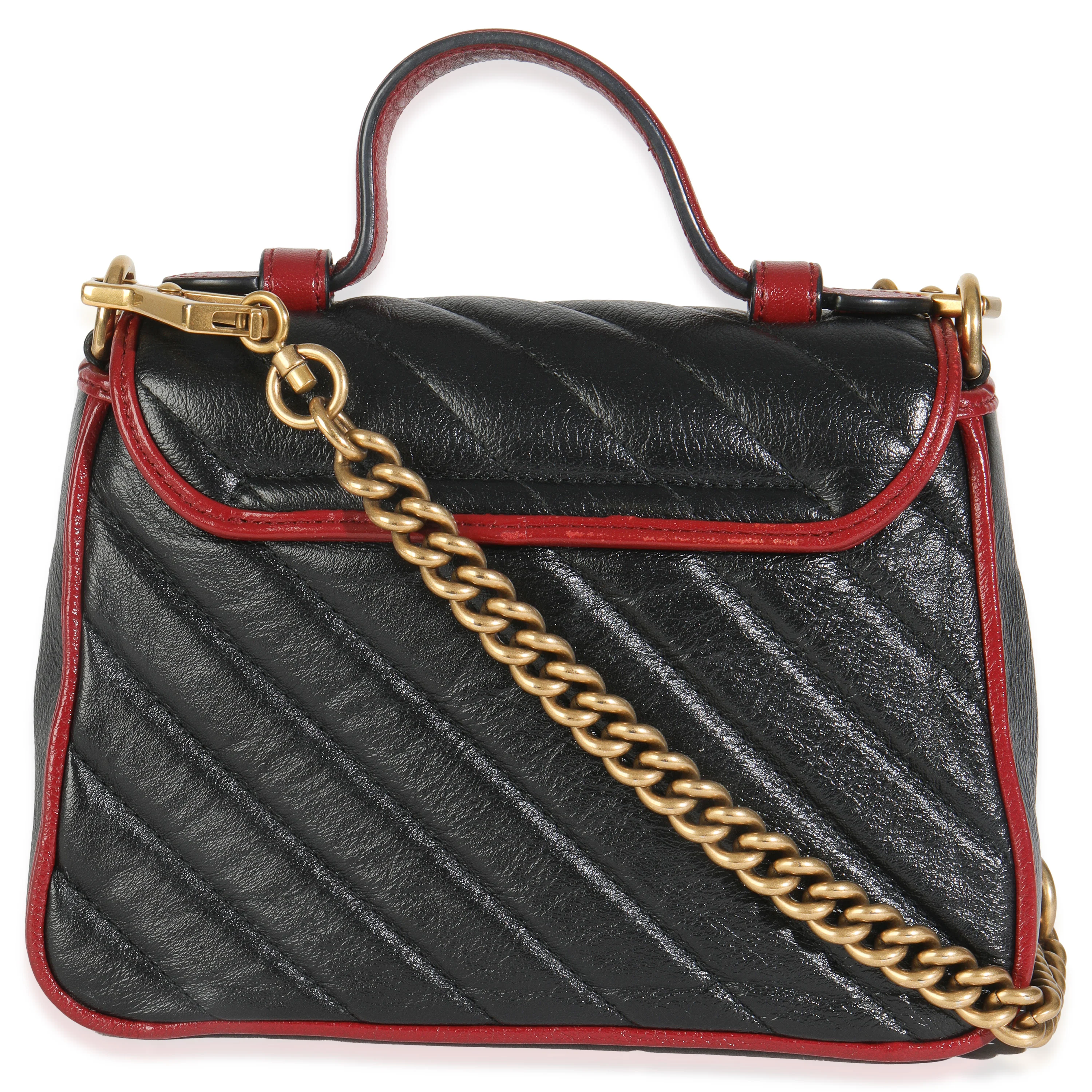 Black Vintage Effect Calfskin Matelasse Diagonal Mini Torchon GG Marmont - Image 4