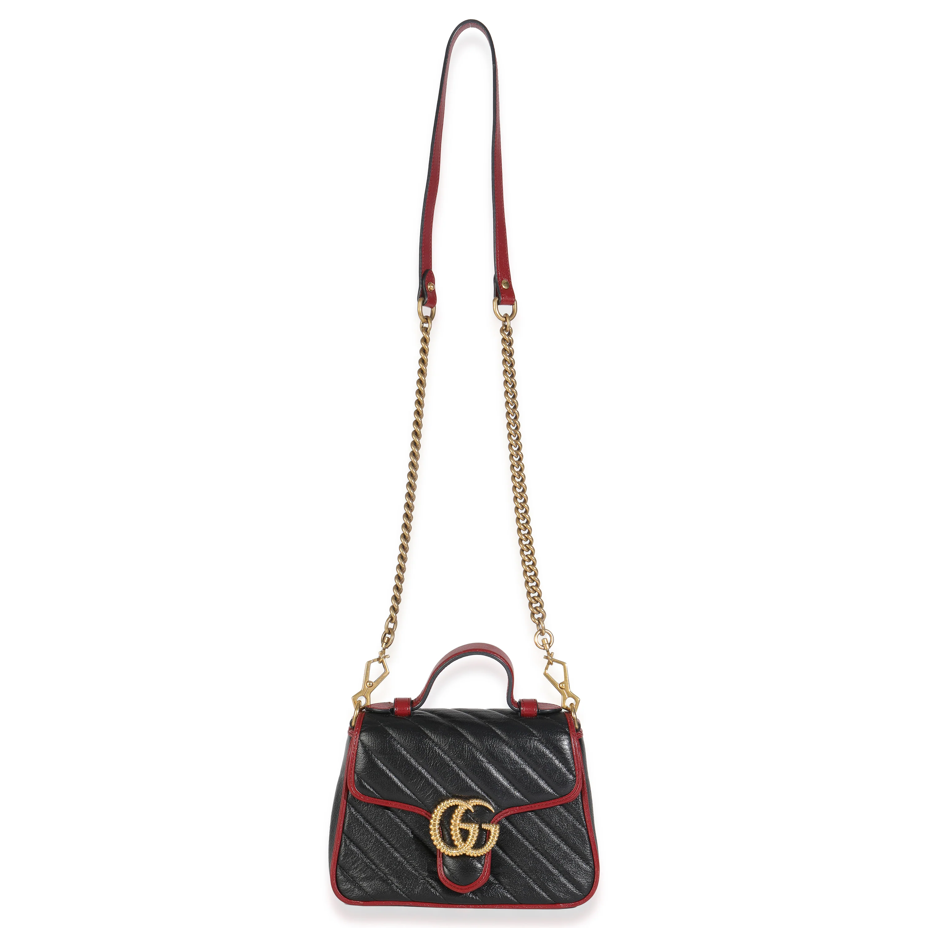 Black Vintage Effect Calfskin Matelasse Diagonal Mini Torchon GG Marmont - Image 8
