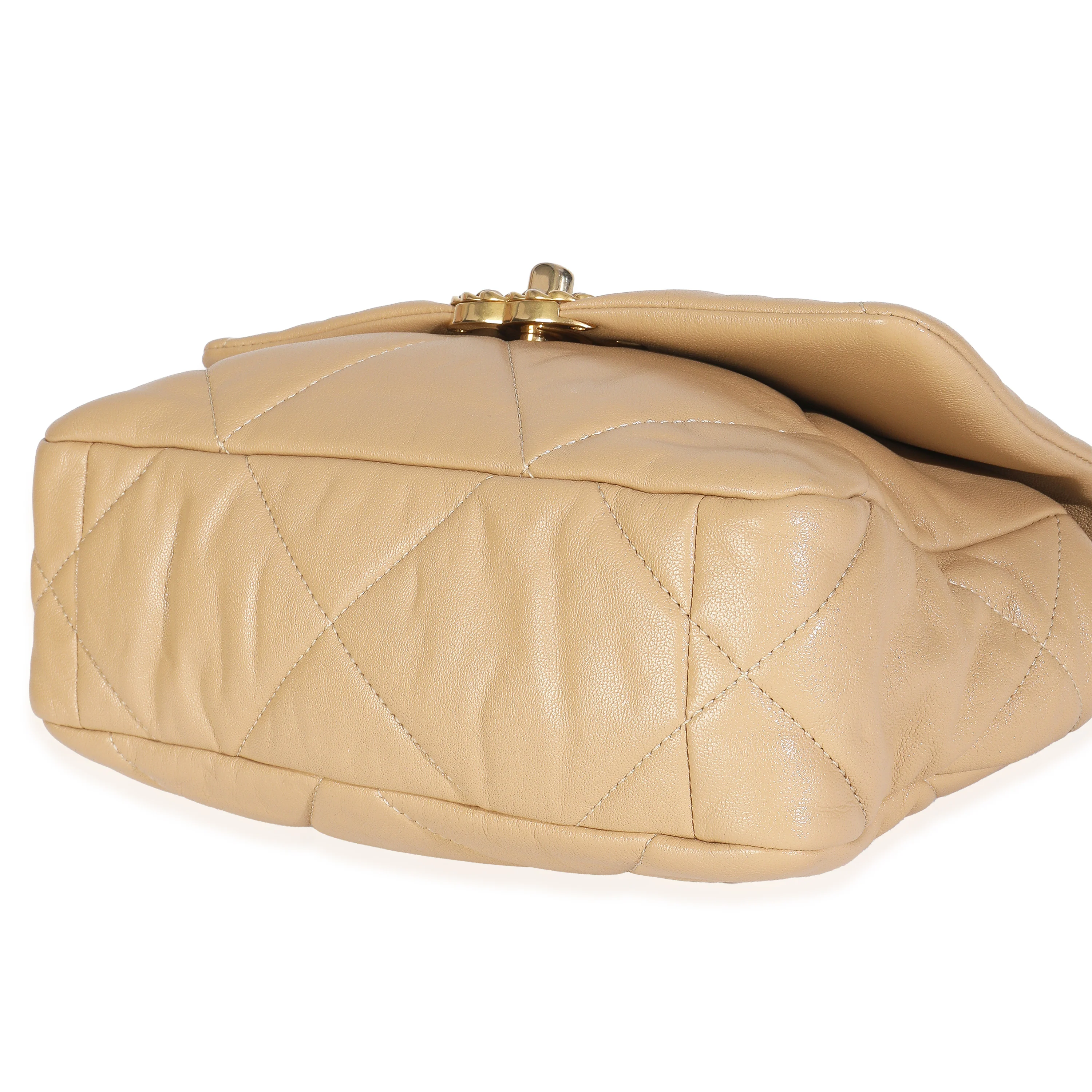 Beige Quilted Lambskin Chanel 19 Flap Bag - Image 6