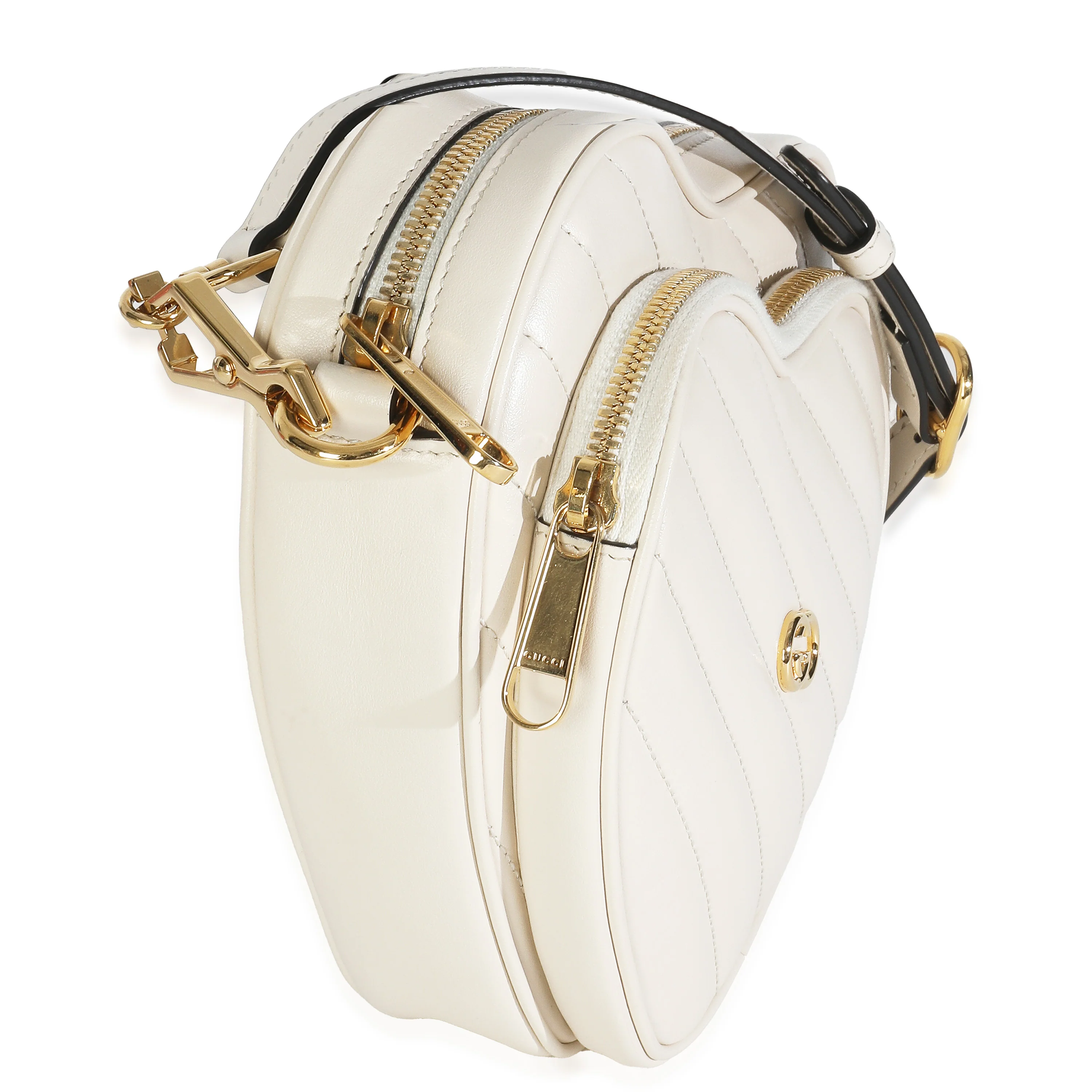 Mystic White Matelasse Calfskin Diagonal Mini Interlocking G Heart Bag - Image 3