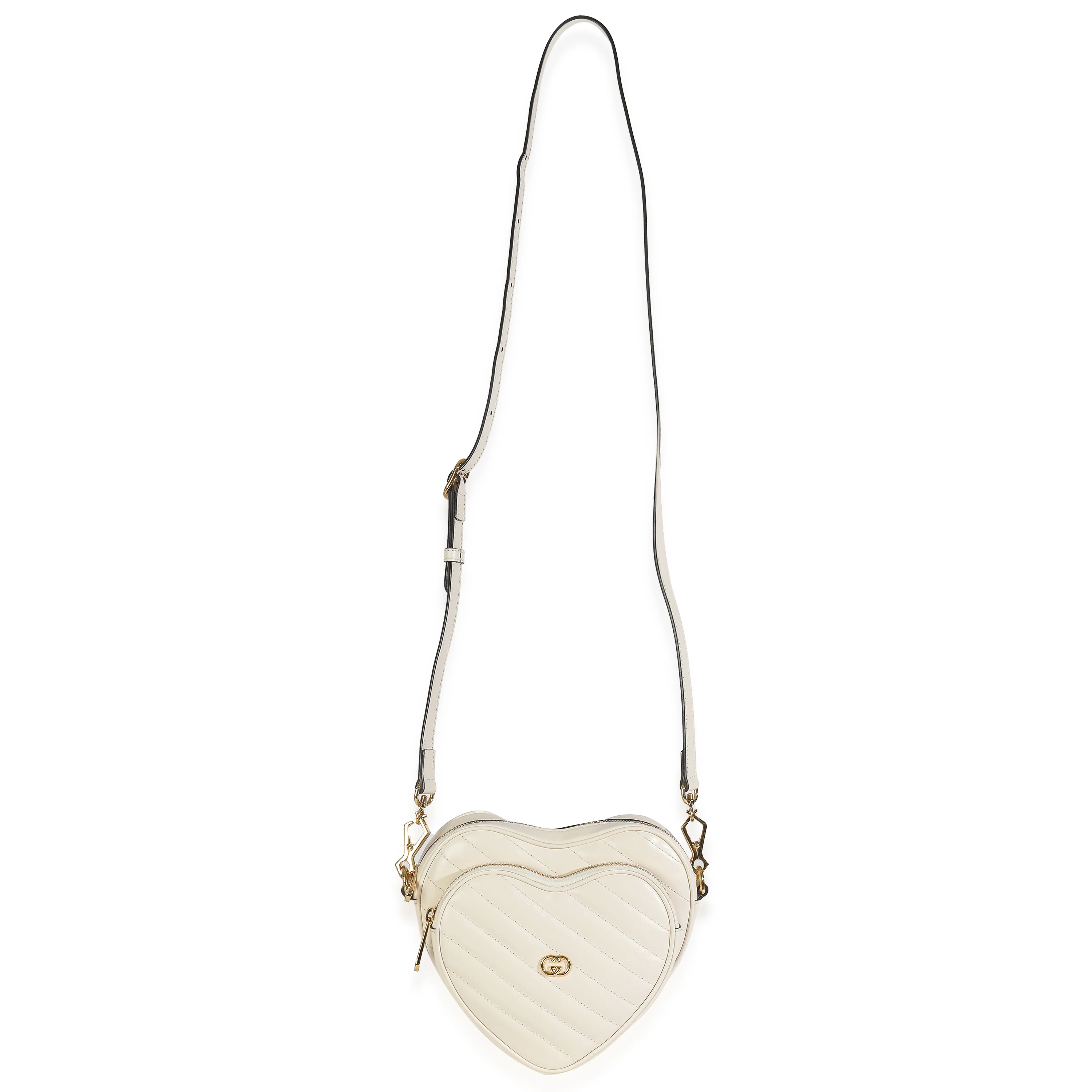 Mystic White Matelasse Calfskin Diagonal Mini Interlocking G Heart Bag - Image 8