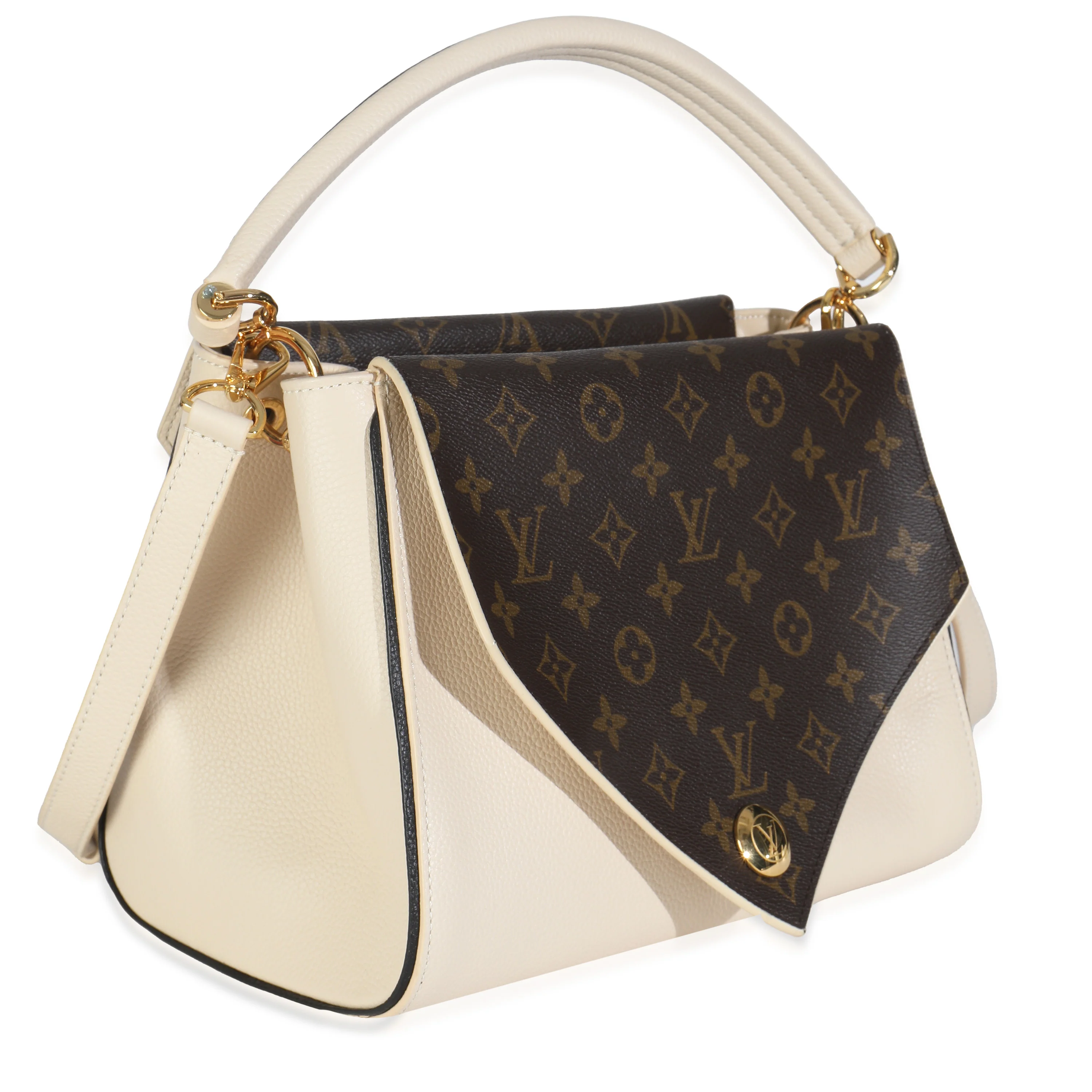 Cream Grained Calfskin Monogram Canvas Double V Tote - Image 2