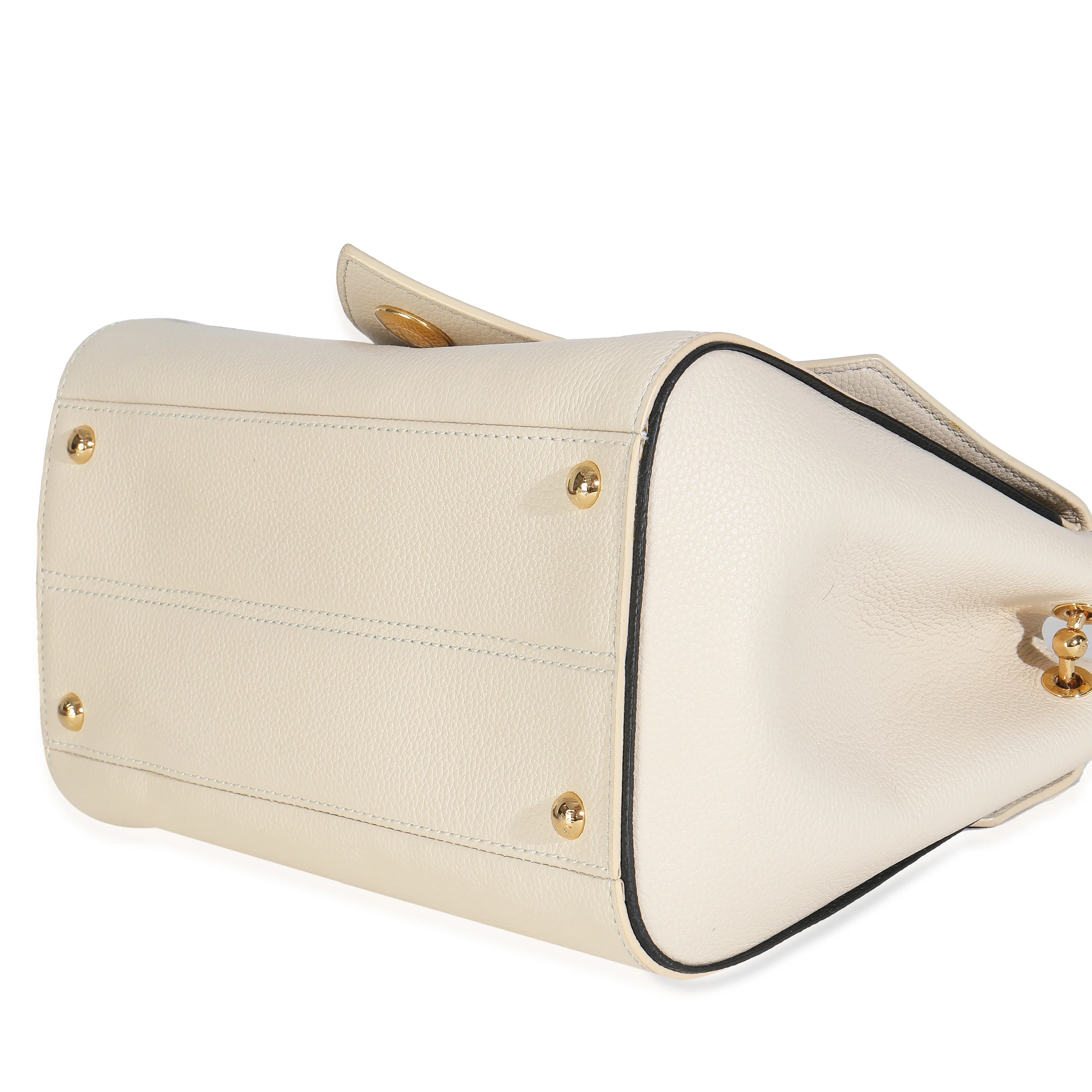 Cream Grained Calfskin Monogram Canvas Double V Tote - Image 5
