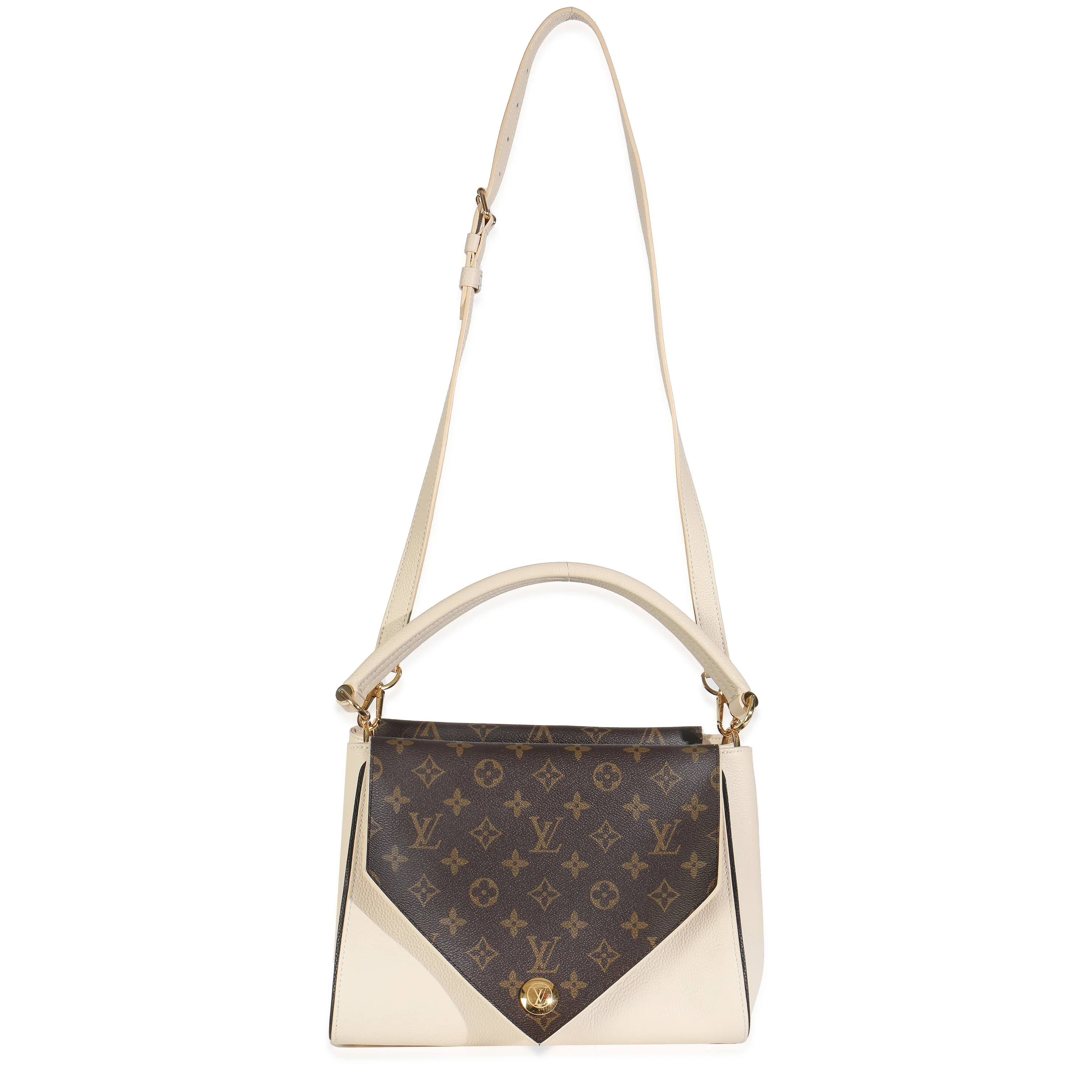 Cream Grained Calfskin Monogram Canvas Double V Tote - Image 6
