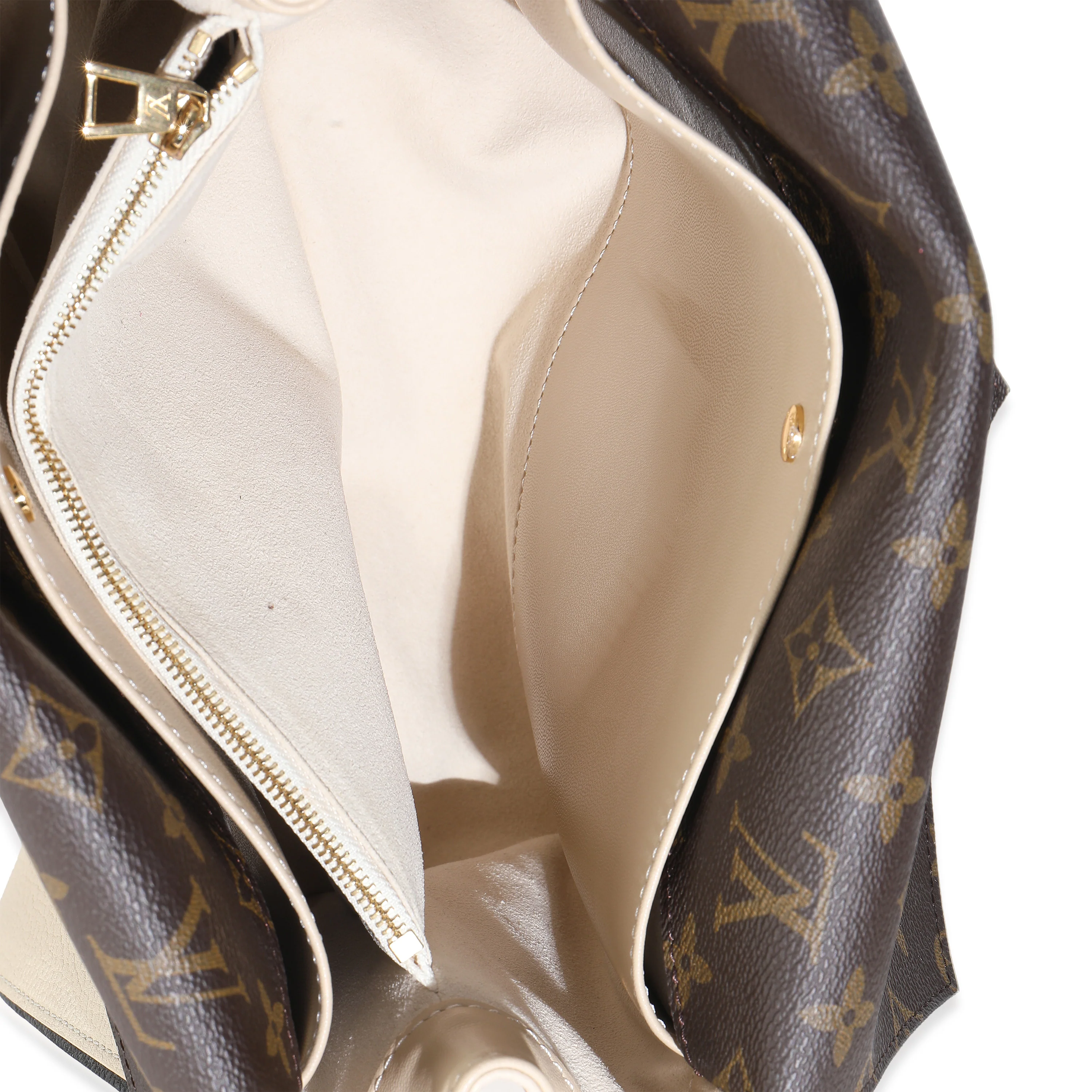 Cream Grained Calfskin Monogram Canvas Double V Tote - Image 7