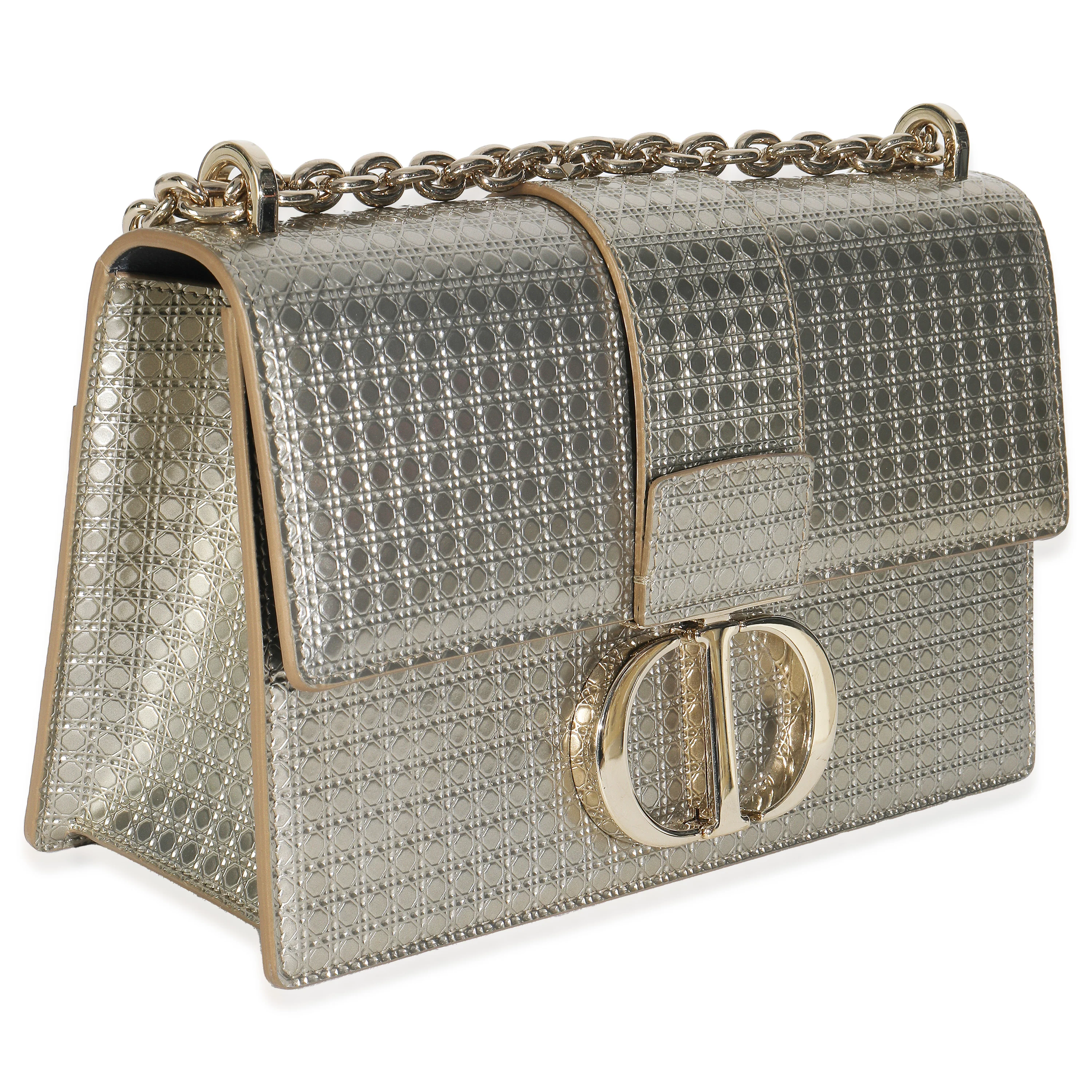 Silver Micro Cannage Metallic Patent 30 Montaigne Flap Bag - Image 2