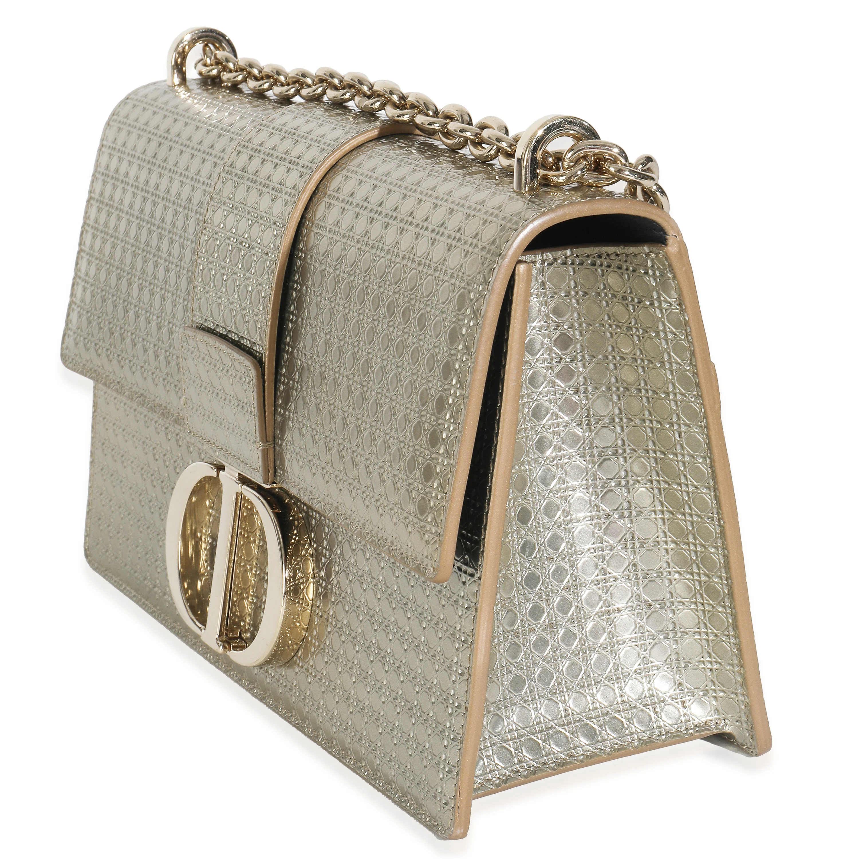 Silver Micro Cannage Metallic Patent 30 Montaigne Flap Bag - Image 4