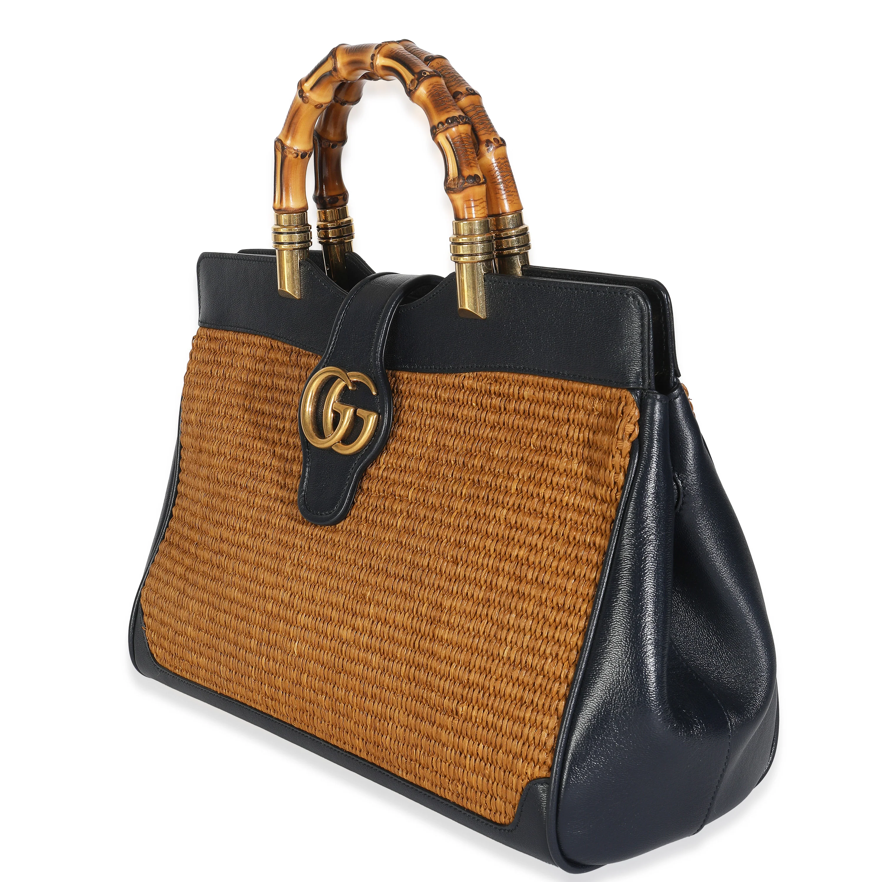 Dark Natural Blue Straw Lux New Sakai Calfskin Lux Medium Dahlia Bamboo Ba - Image 2
