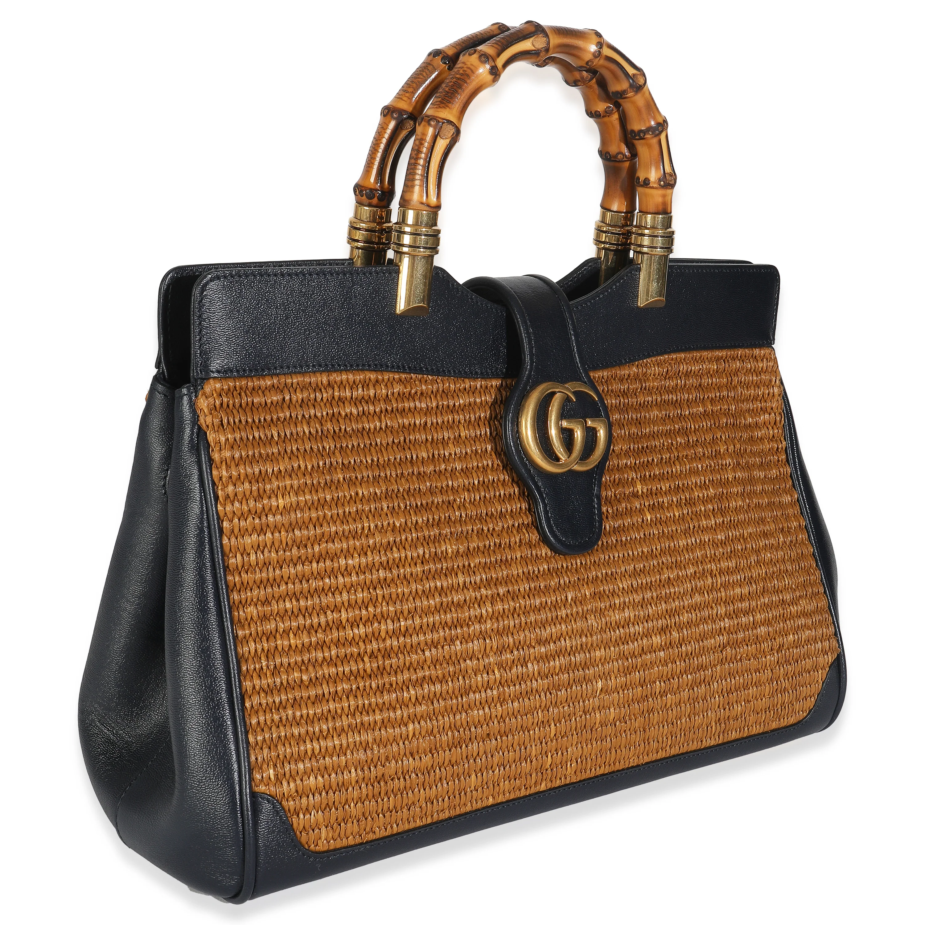 Dark Natural Blue Straw Lux New Sakai Calfskin Lux Medium Dahlia Bamboo Ba - Image 3