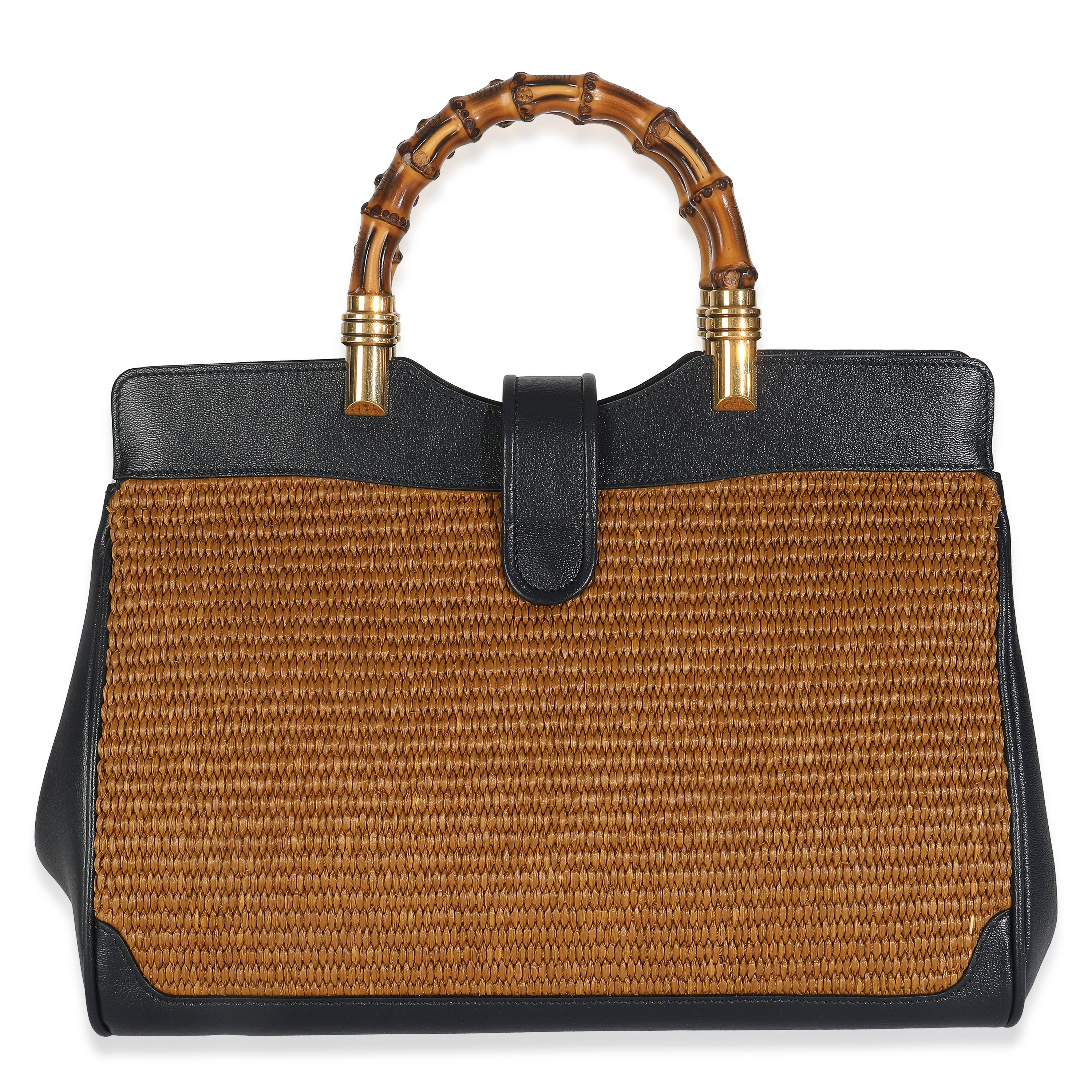 Dark Natural Blue Straw Lux New Sakai Calfskin Lux Medium Dahlia Bamboo Ba - Image 4