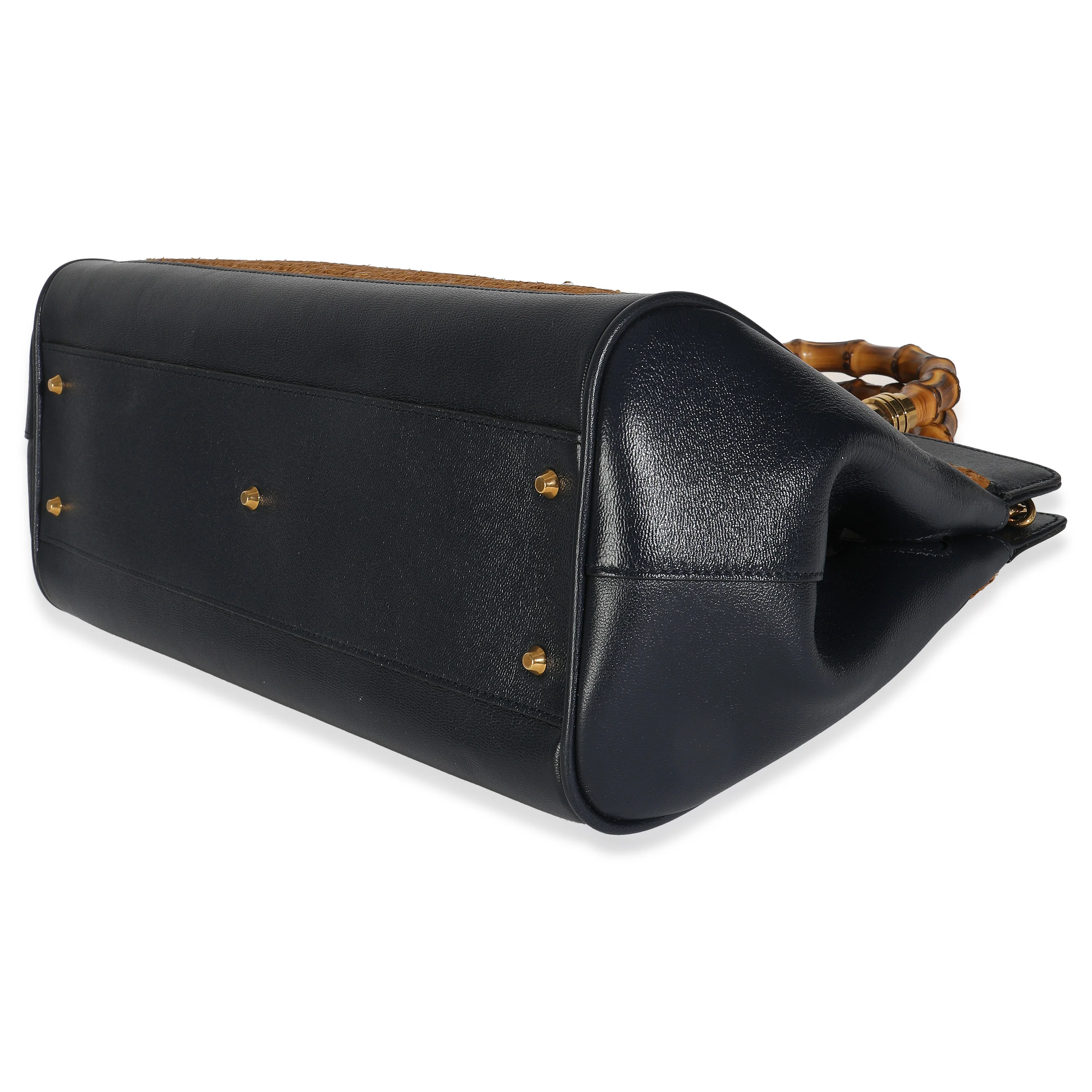 Dark Natural Blue Straw Lux New Sakai Calfskin Lux Medium Dahlia Bamboo Ba - Image 6