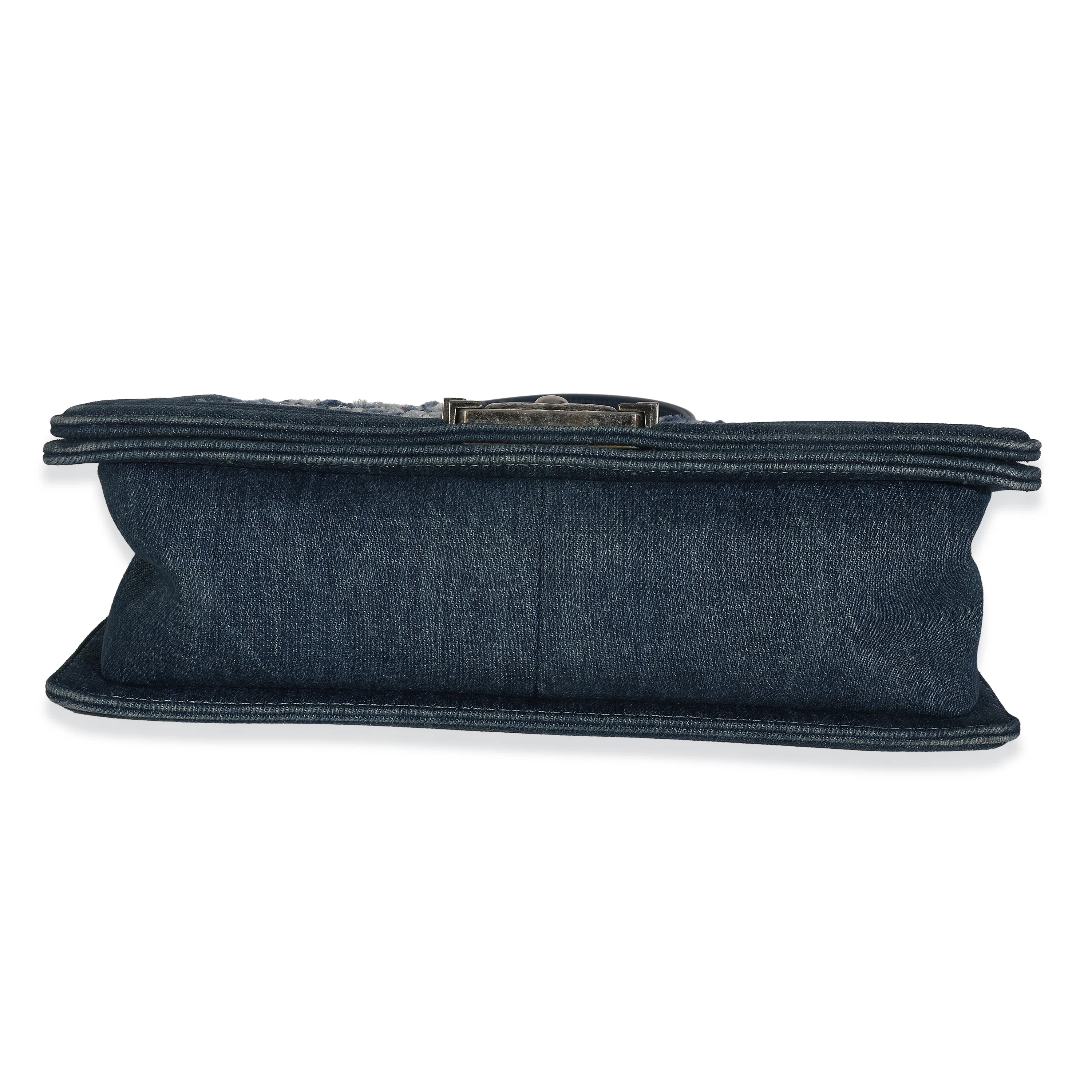 Blue Multicolor Denim Quilted Tweed Old Medium Boy Bag - Image 5