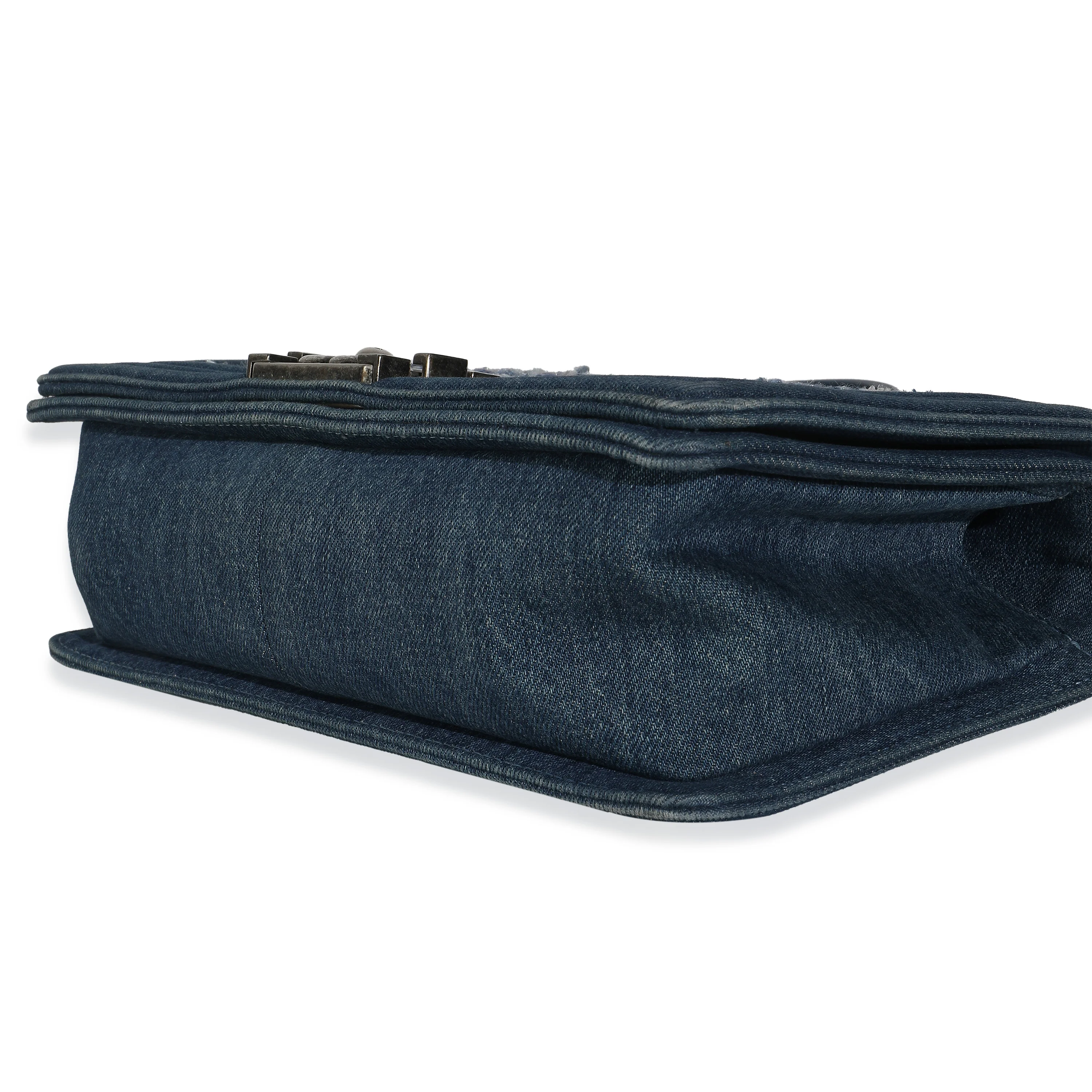 Blue Multicolor Denim Quilted Tweed Old Medium Boy Bag - Image 6