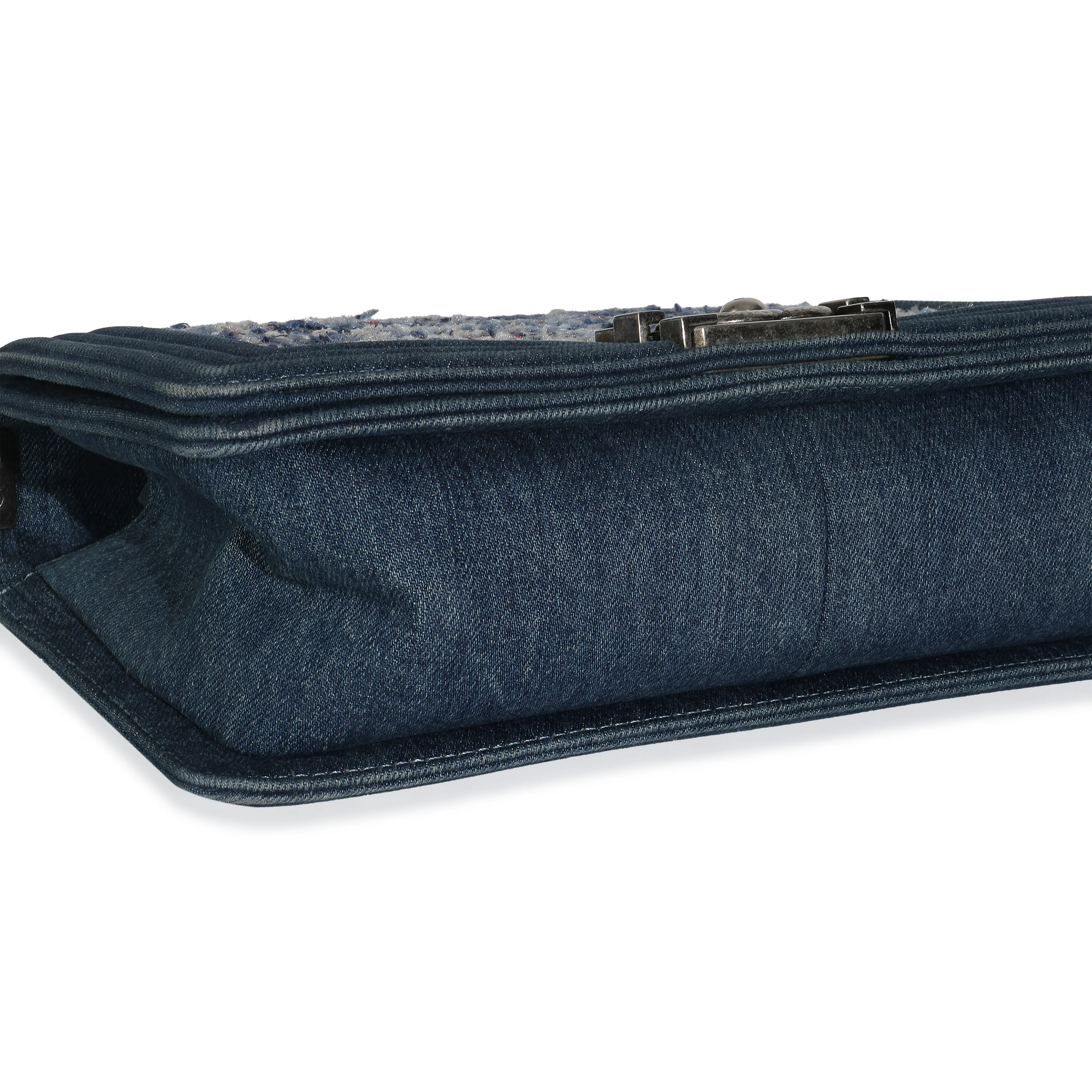 Blue Multicolor Denim Quilted Tweed Old Medium Boy Bag - Image 7