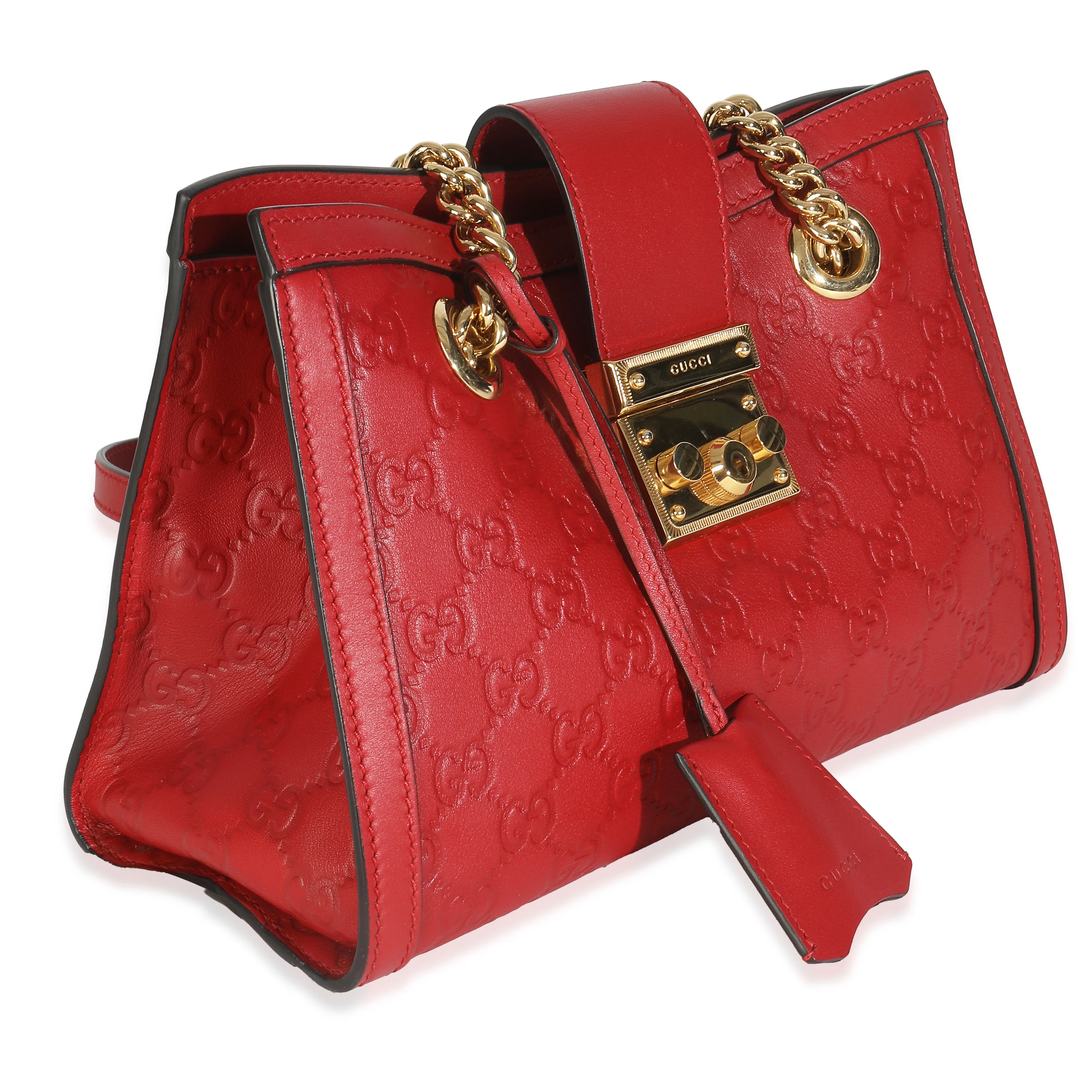 Hibiscus Red Guccissima Small Padlock Tote - Image 3