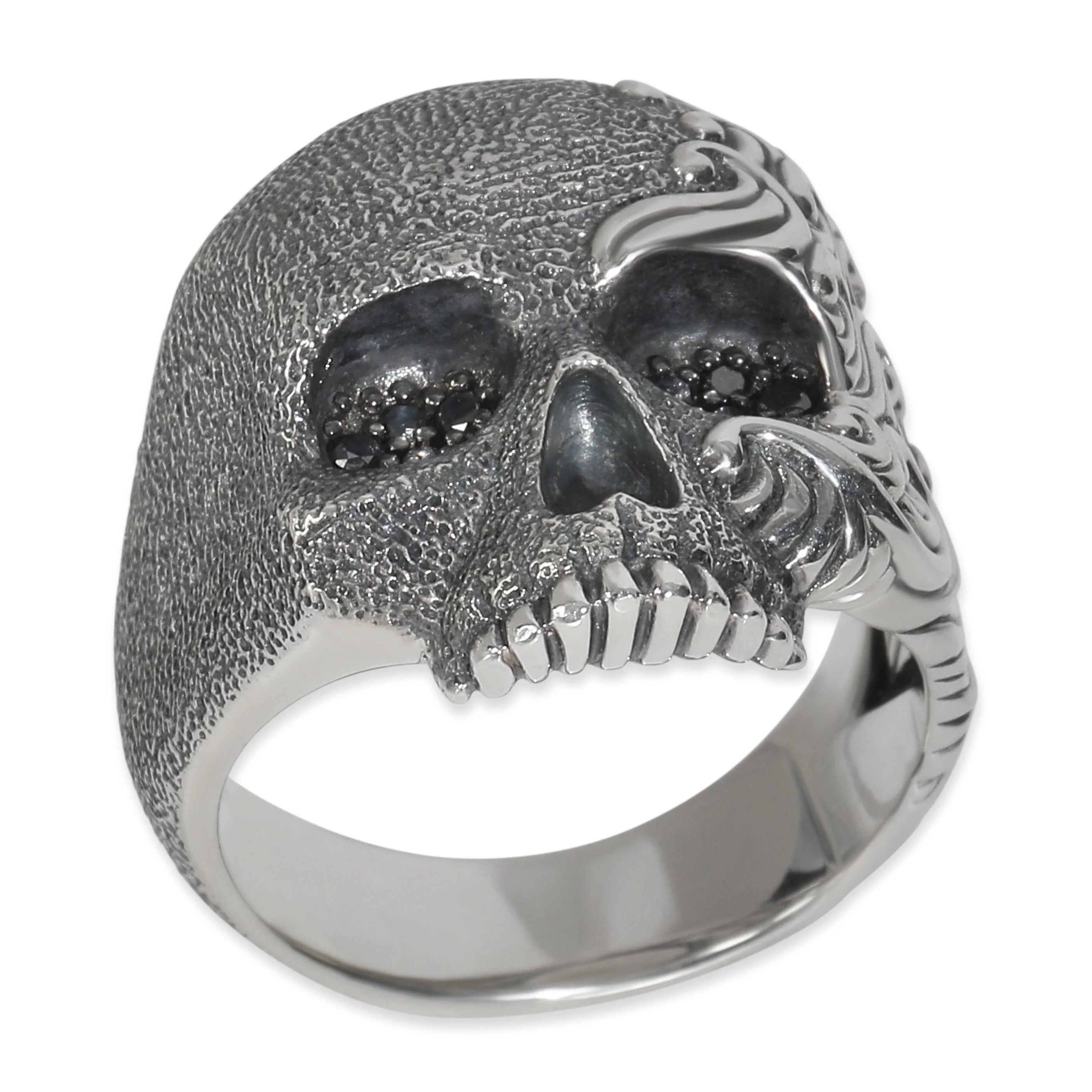 Sterling Silver Diamond Waves Skull Ring - Image 4