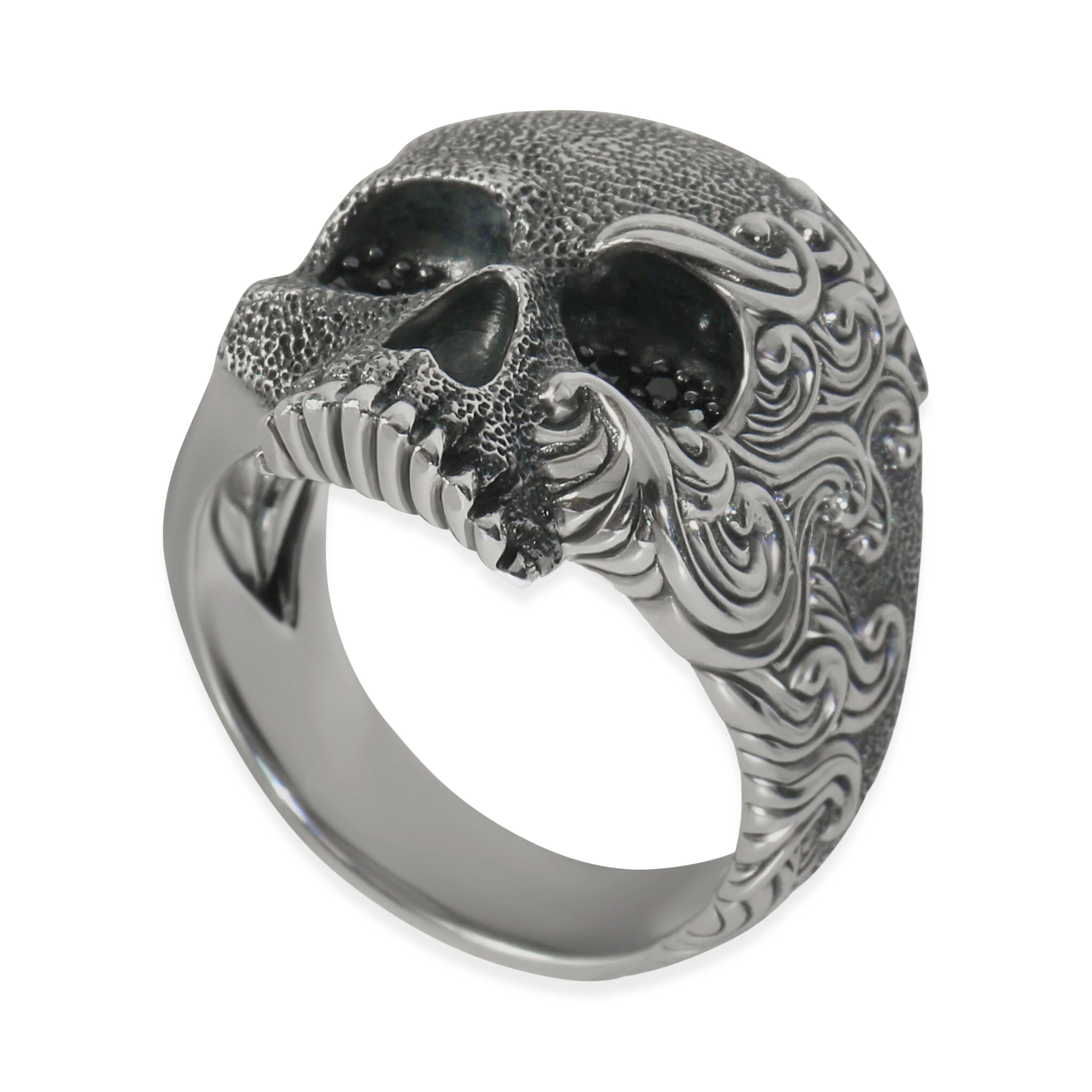 Sterling Silver Diamond Waves Skull Ring - Image 5
