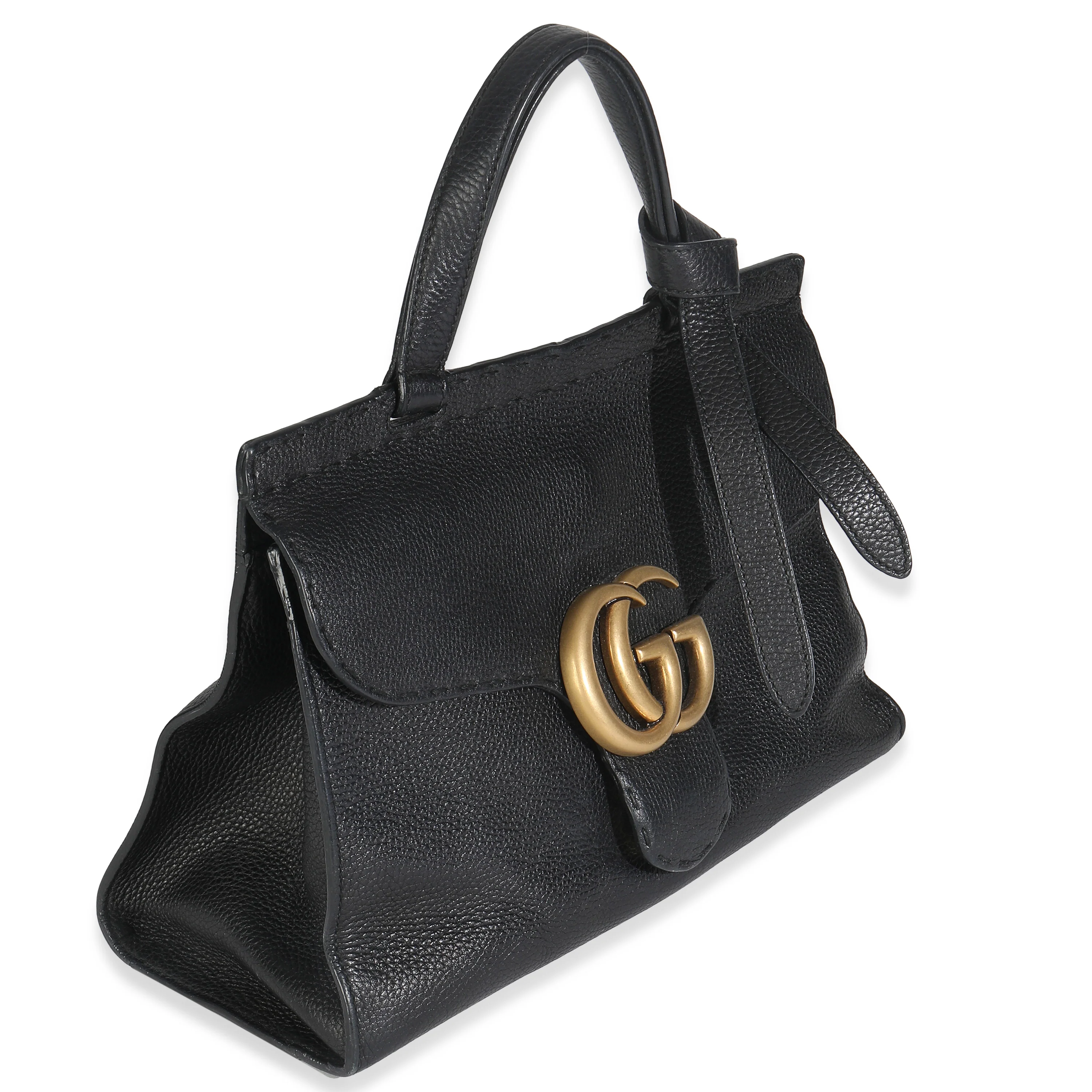 Calfskin Small GG Marmont Top Handle Bag Black - Image 3