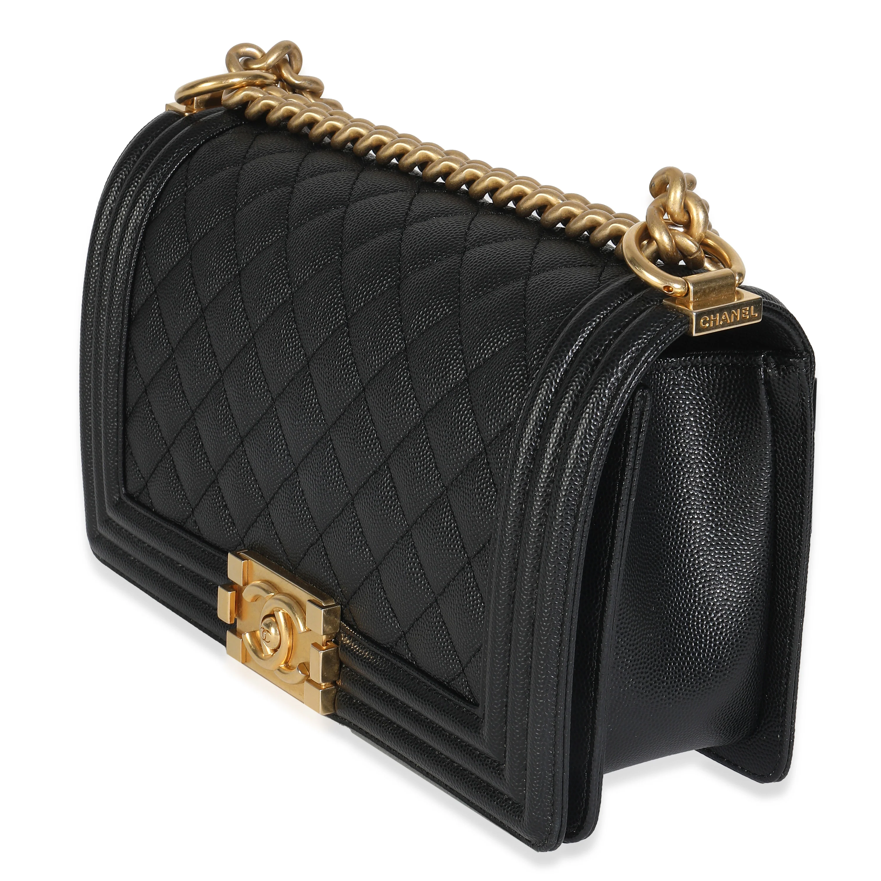 Black Quilted Caviar Medium Boy HandBag - Image 2