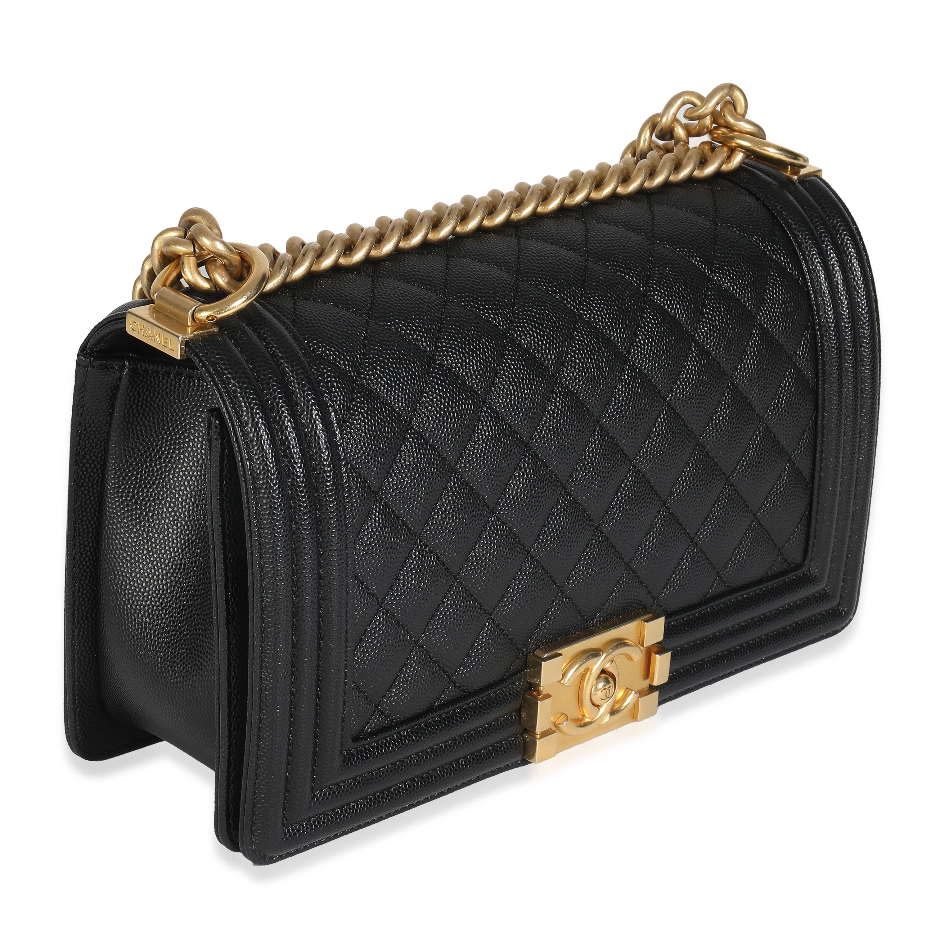 Black Quilted Caviar Medium Boy HandBag - Image 3