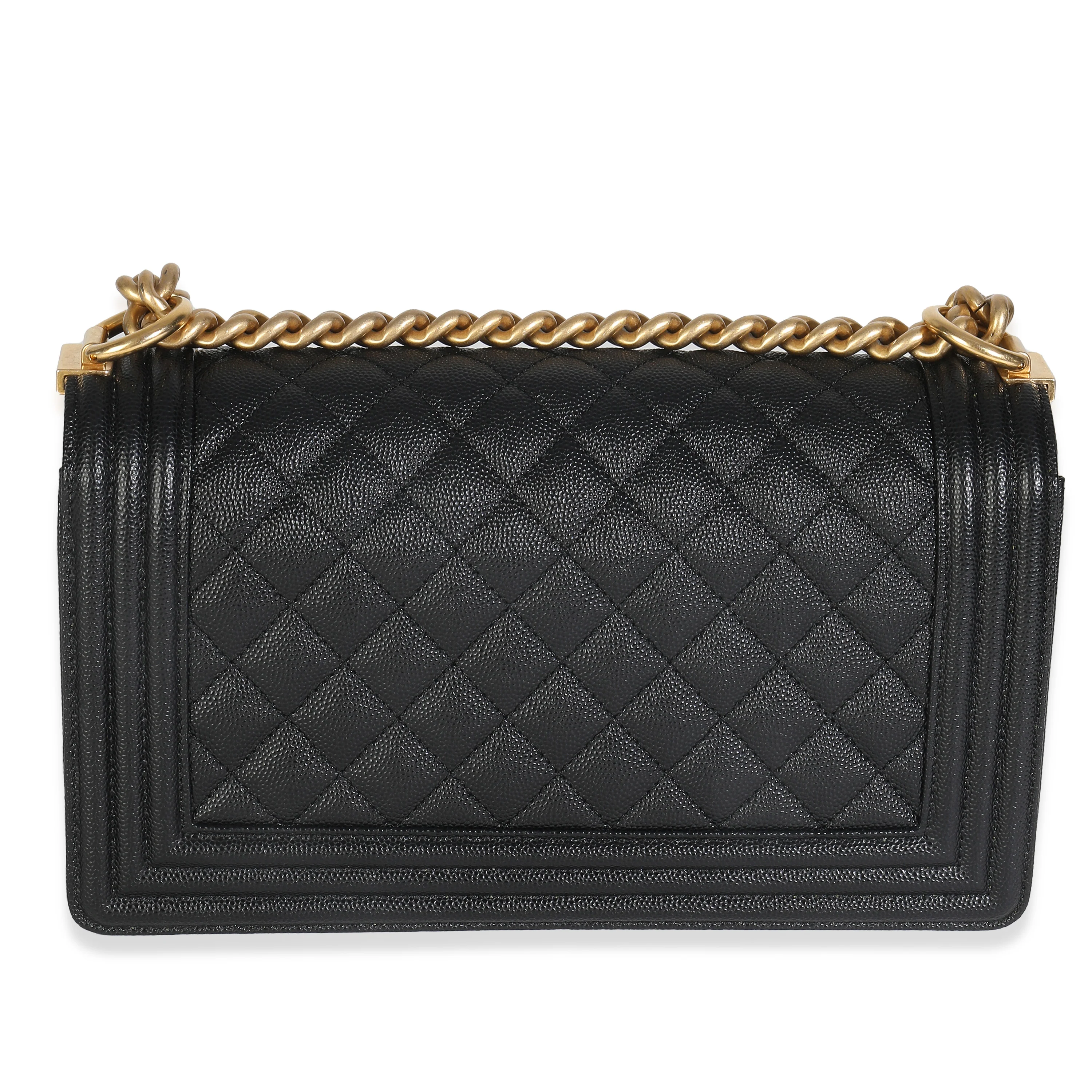 Black Quilted Caviar Medium Boy HandBag - Image 4