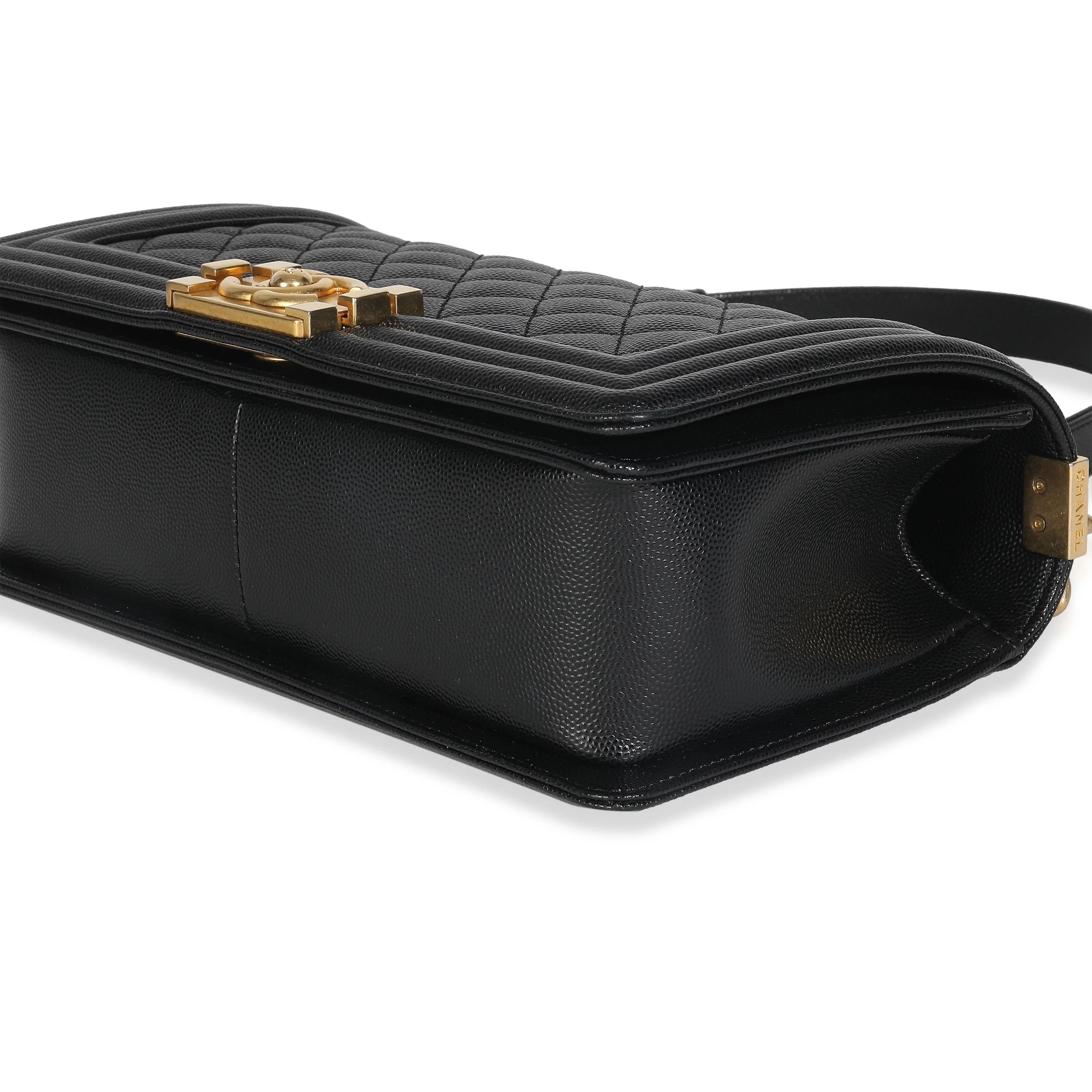 Black Quilted Caviar Medium Boy HandBag - Image 7
