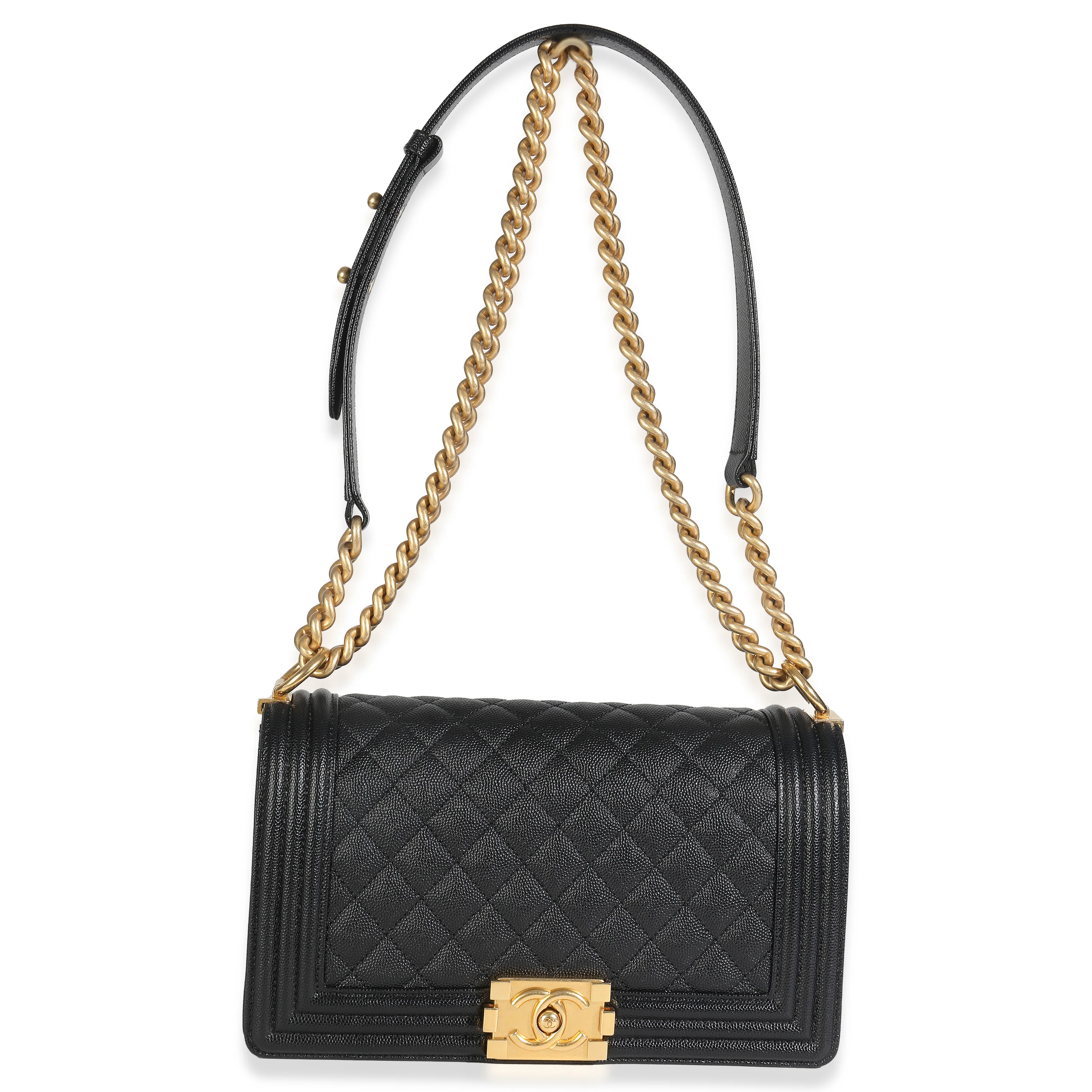 Black Quilted Caviar Medium Boy HandBag - Image 8