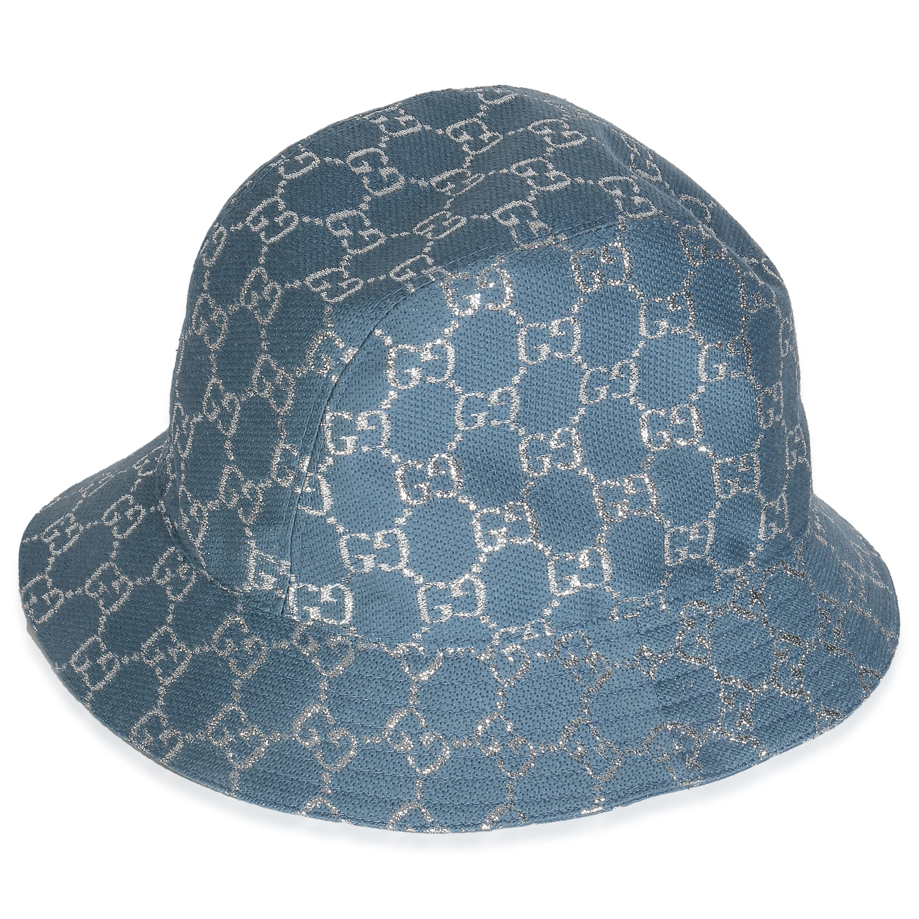 Light Blue Silver Canvas Lame GG Monogram Bucket Hat XL - Image 2