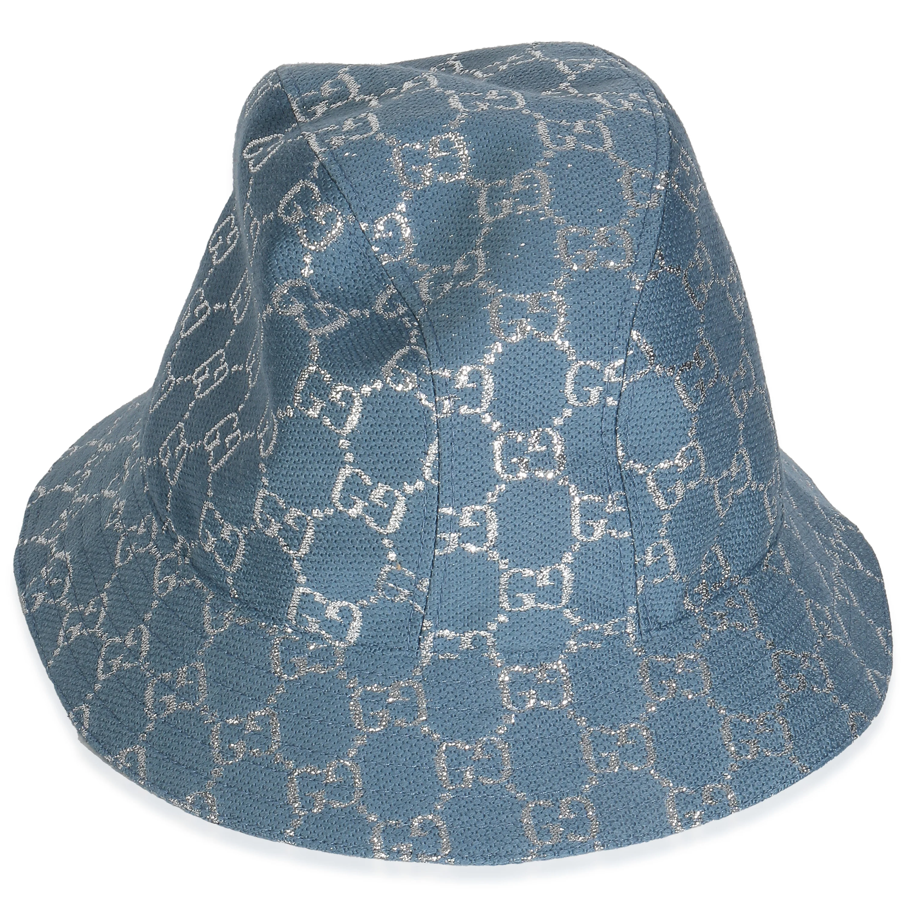 Light Blue Silver Canvas Lame GG Monogram Bucket Hat XL - Image 3