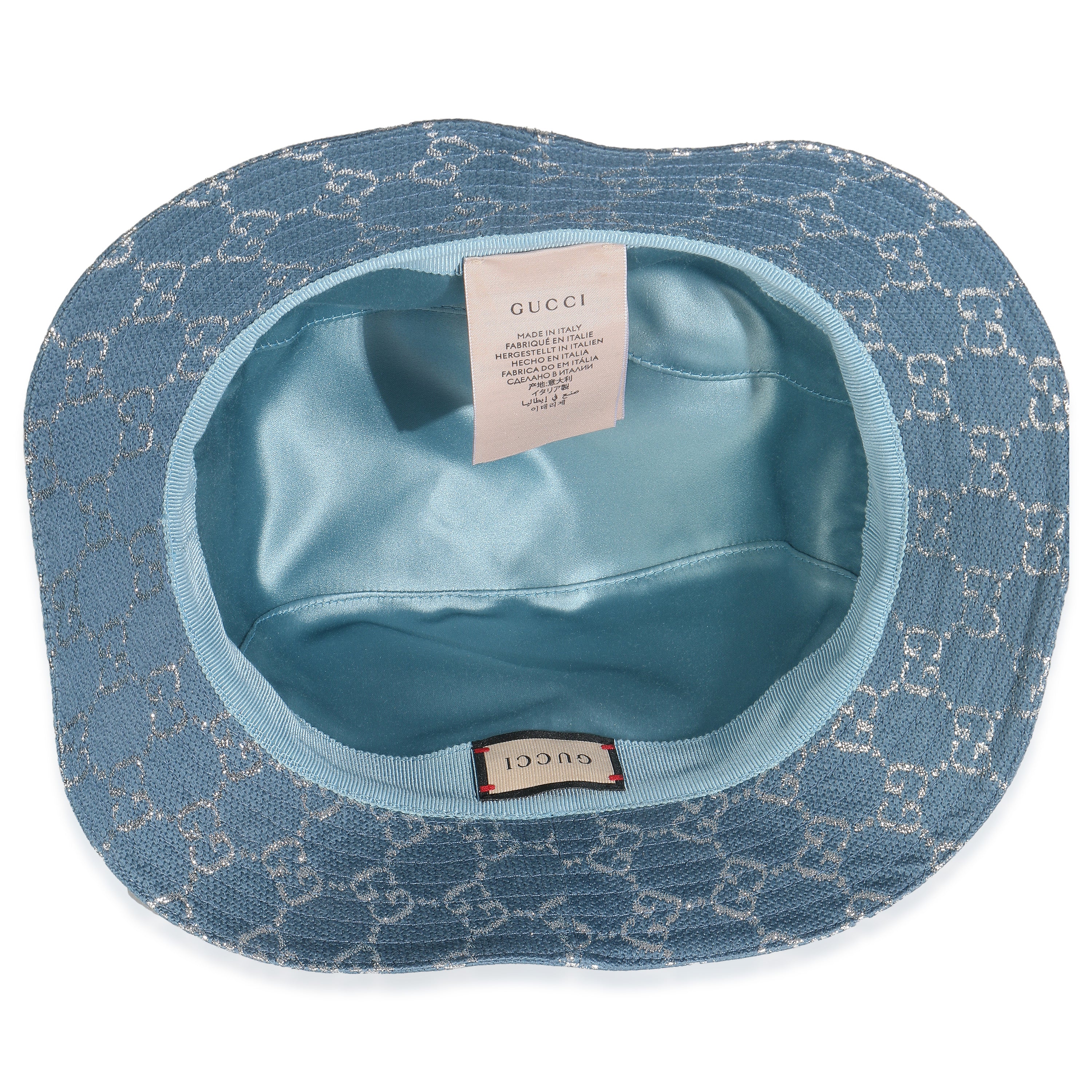 Light Blue Silver Canvas Lame GG Monogram Bucket Hat XL - Image 4