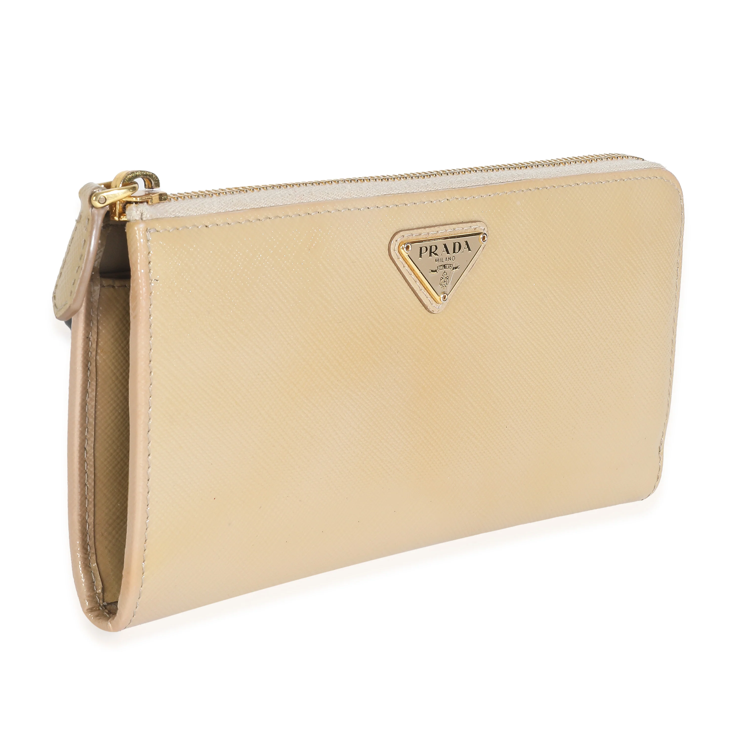 Beige Patent Saffiano Long Zip Around Wallet - Image 3