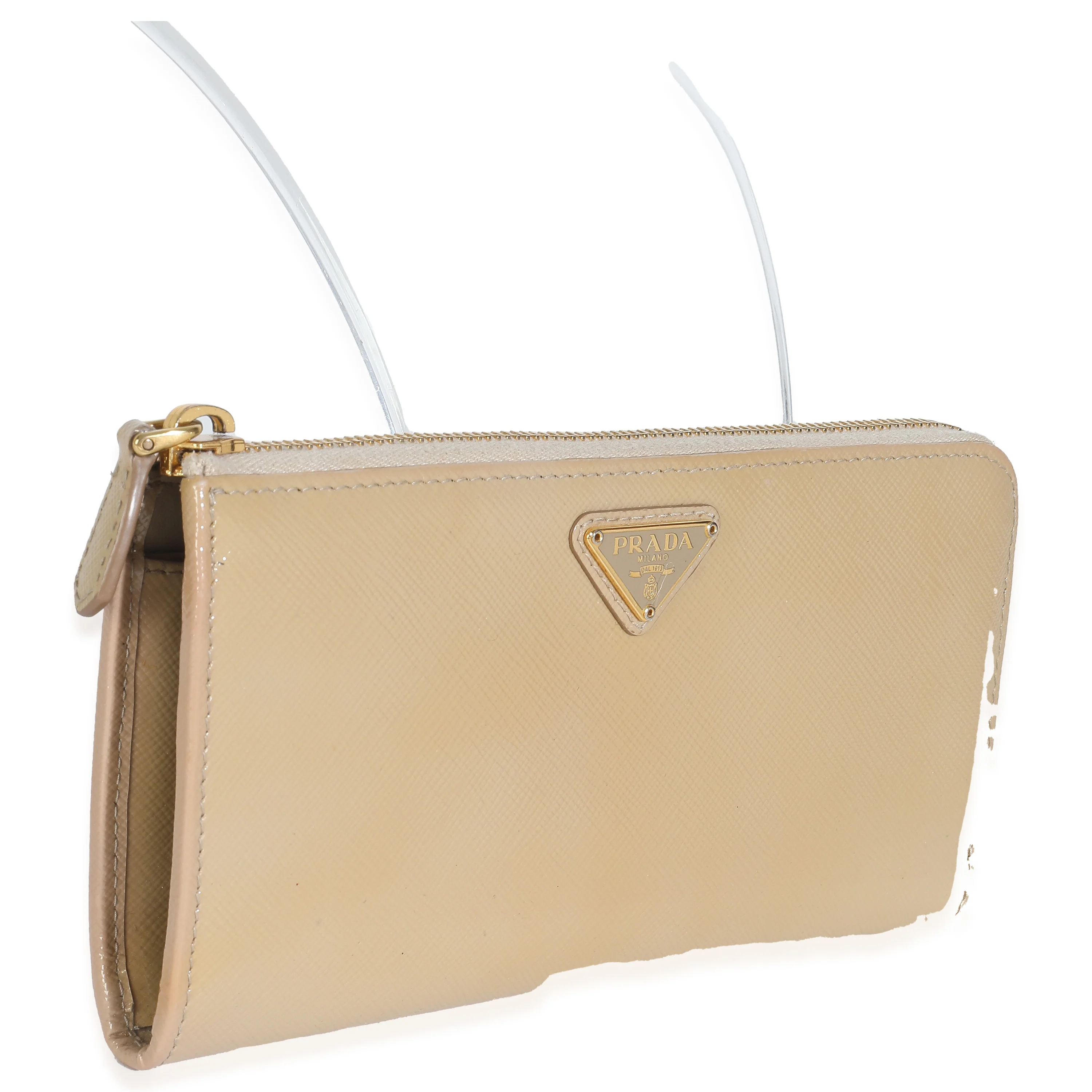 Beige Patent Saffiano Long Zip Around Wallet - Image 4