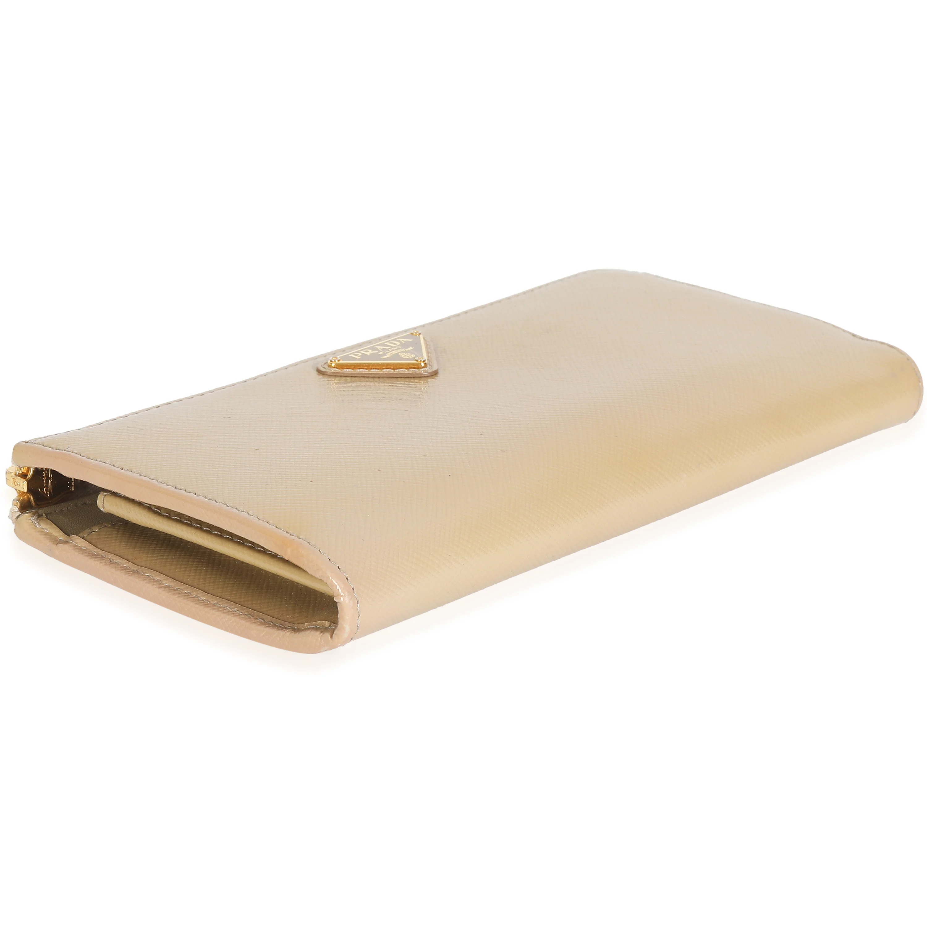 Beige Patent Saffiano Long Zip Around Wallet - Image 5