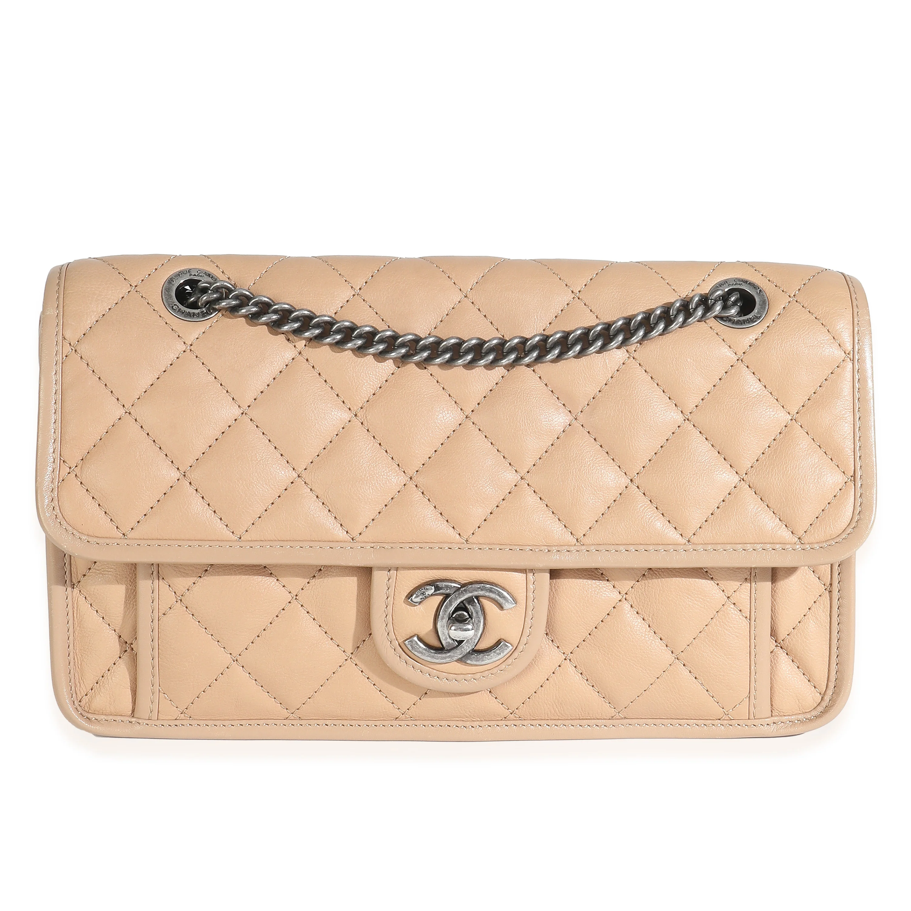 Beige Caviar Quilted Medium French Riviera Flap Bag