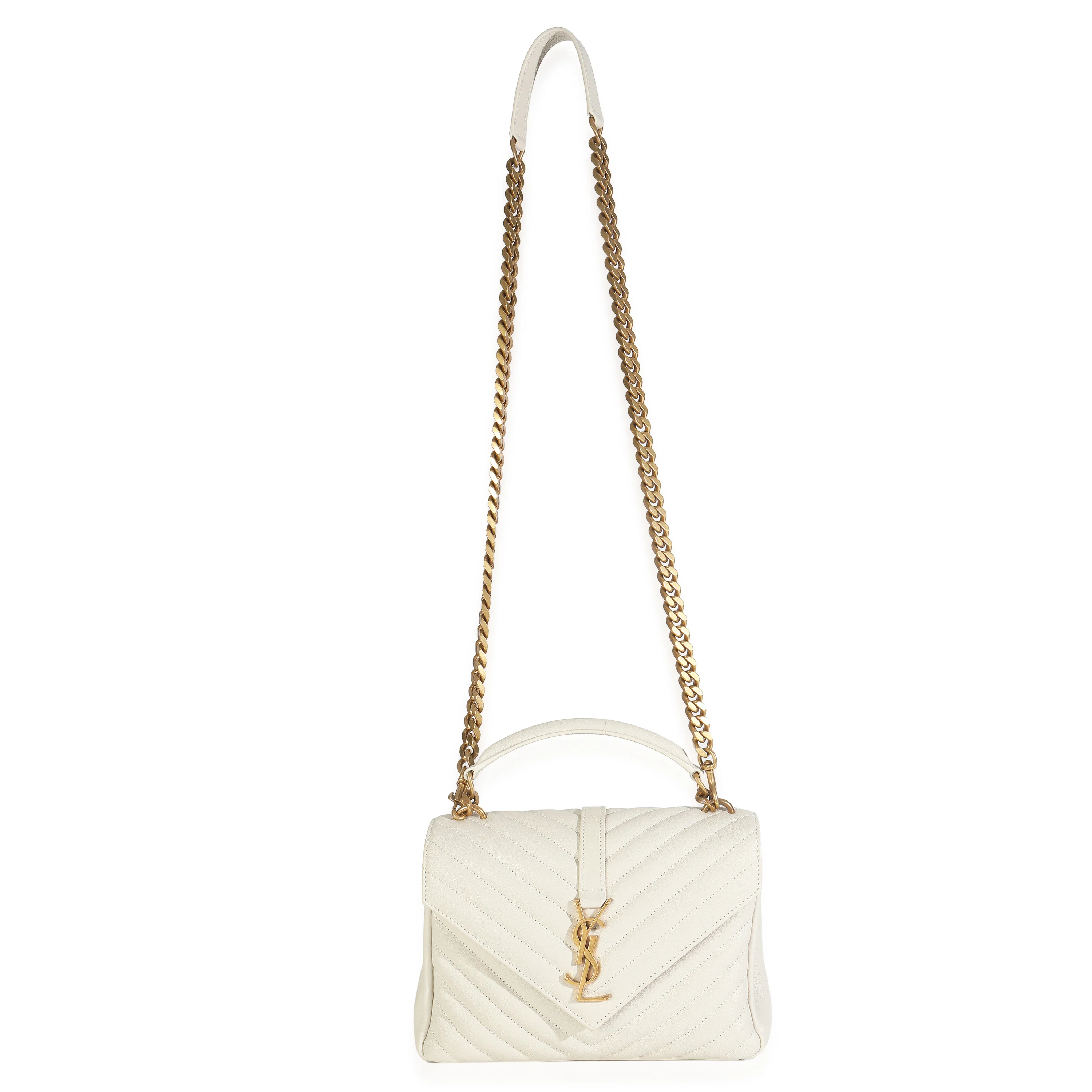 Crema Soft Sheepskin Matelasse Chevron Monogram Medium College Bag - Image 4