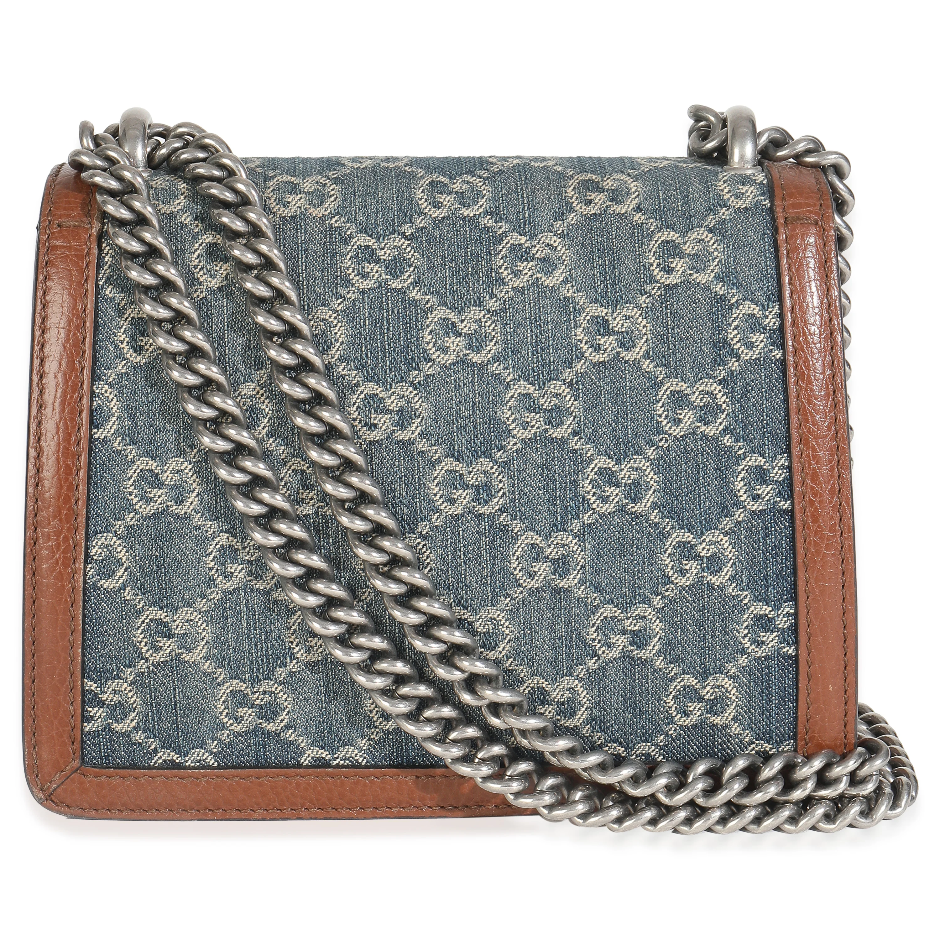 Blue New Denim GG Monogram Dollar Calfskin Enamel Mini Dionysus Bag - Image 4