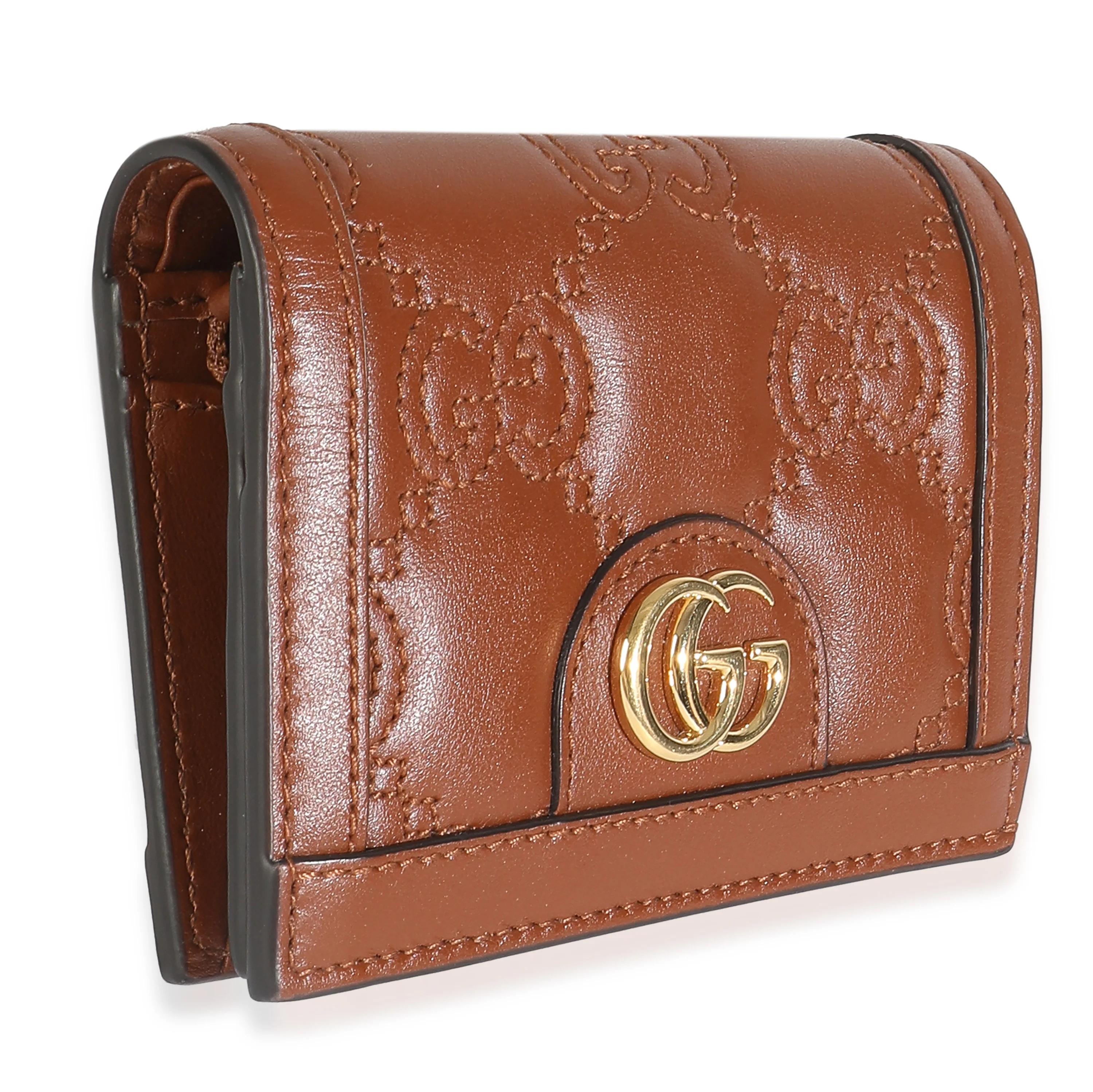 Brown Calfskin Matelasse GG Card Case Wallet - Image 3