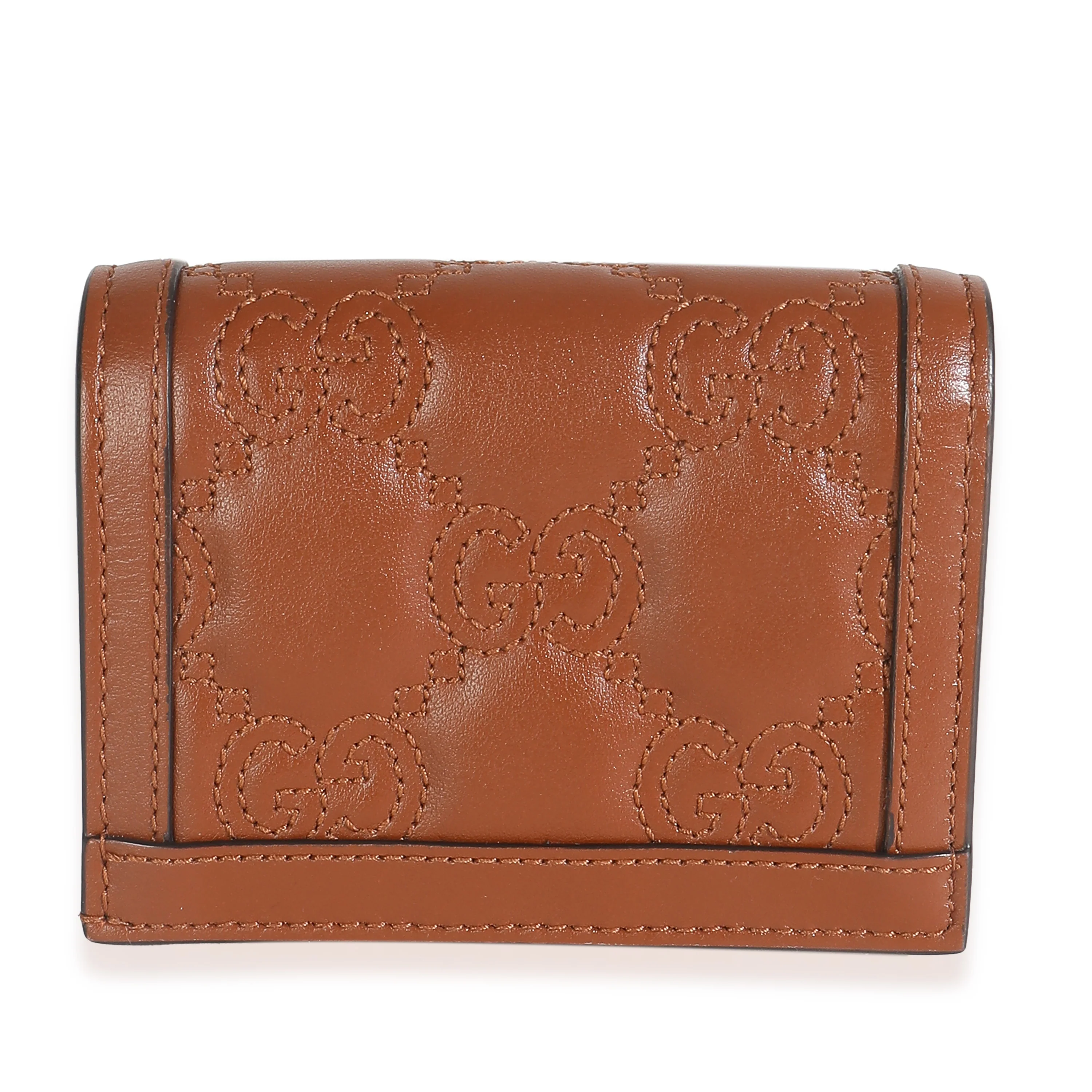 Brown Calfskin Matelasse GG Card Case Wallet - Image 4