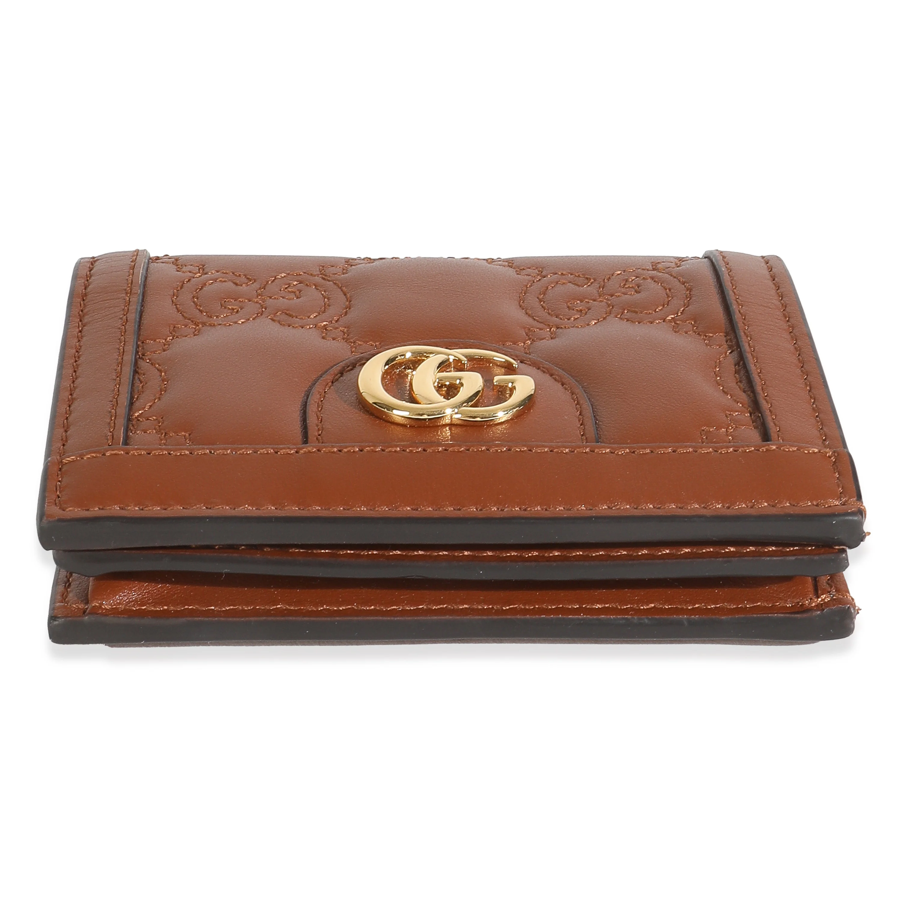 Brown Calfskin Matelasse GG Card Case Wallet - Image 5