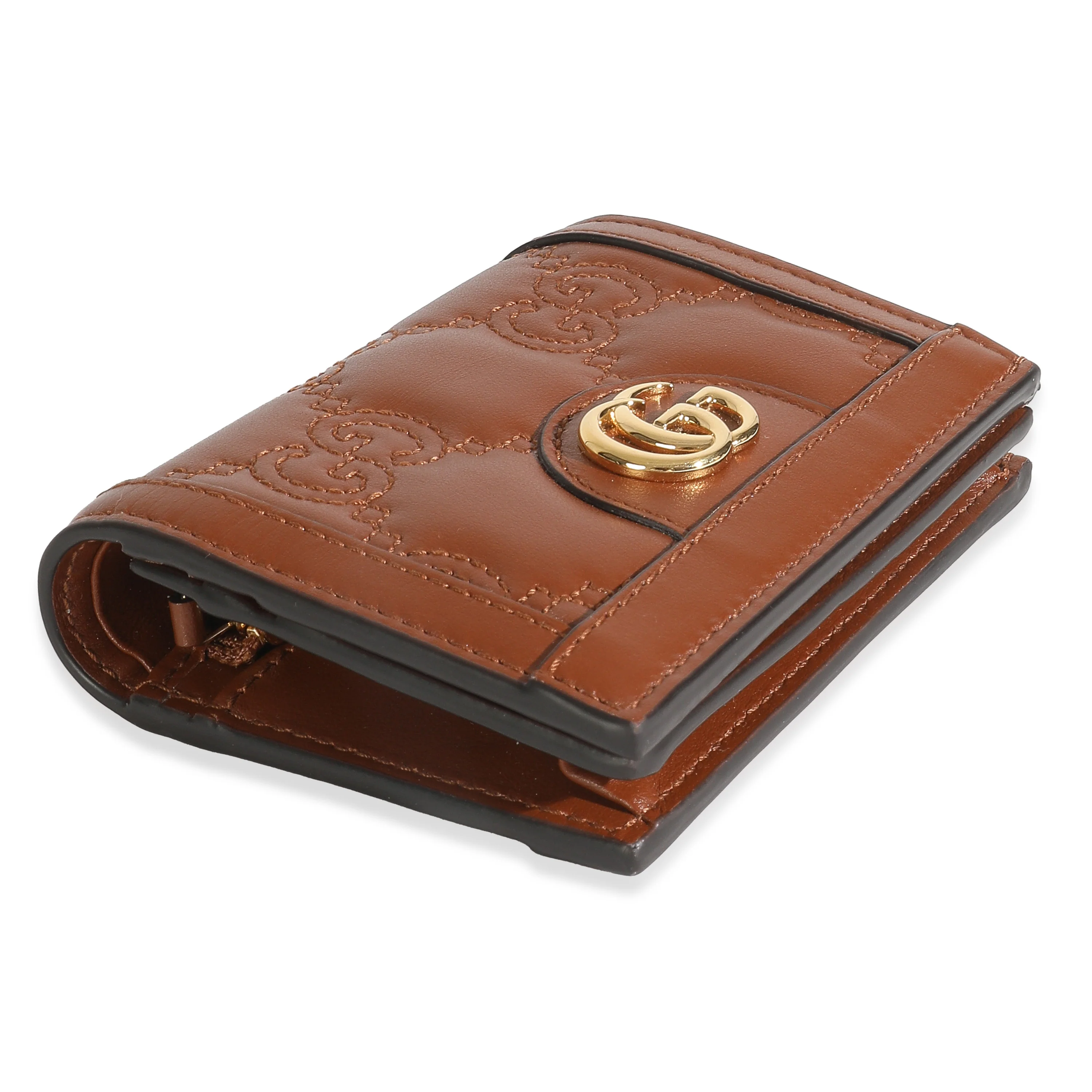 Brown Calfskin Matelasse GG Card Case Wallet - Image 6