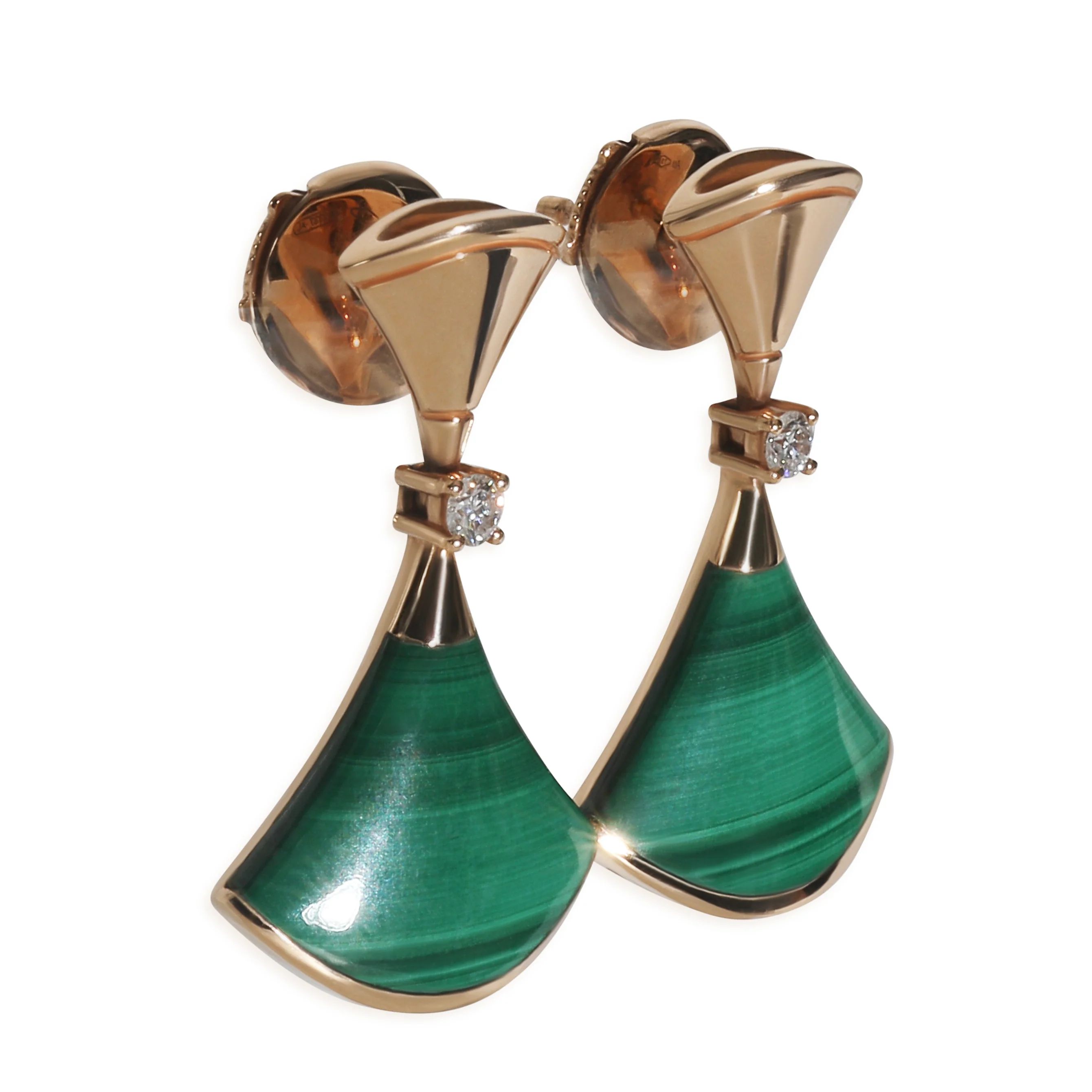 Rose Gold Malachite and Diamond Divas Dream Earrings - Image 2