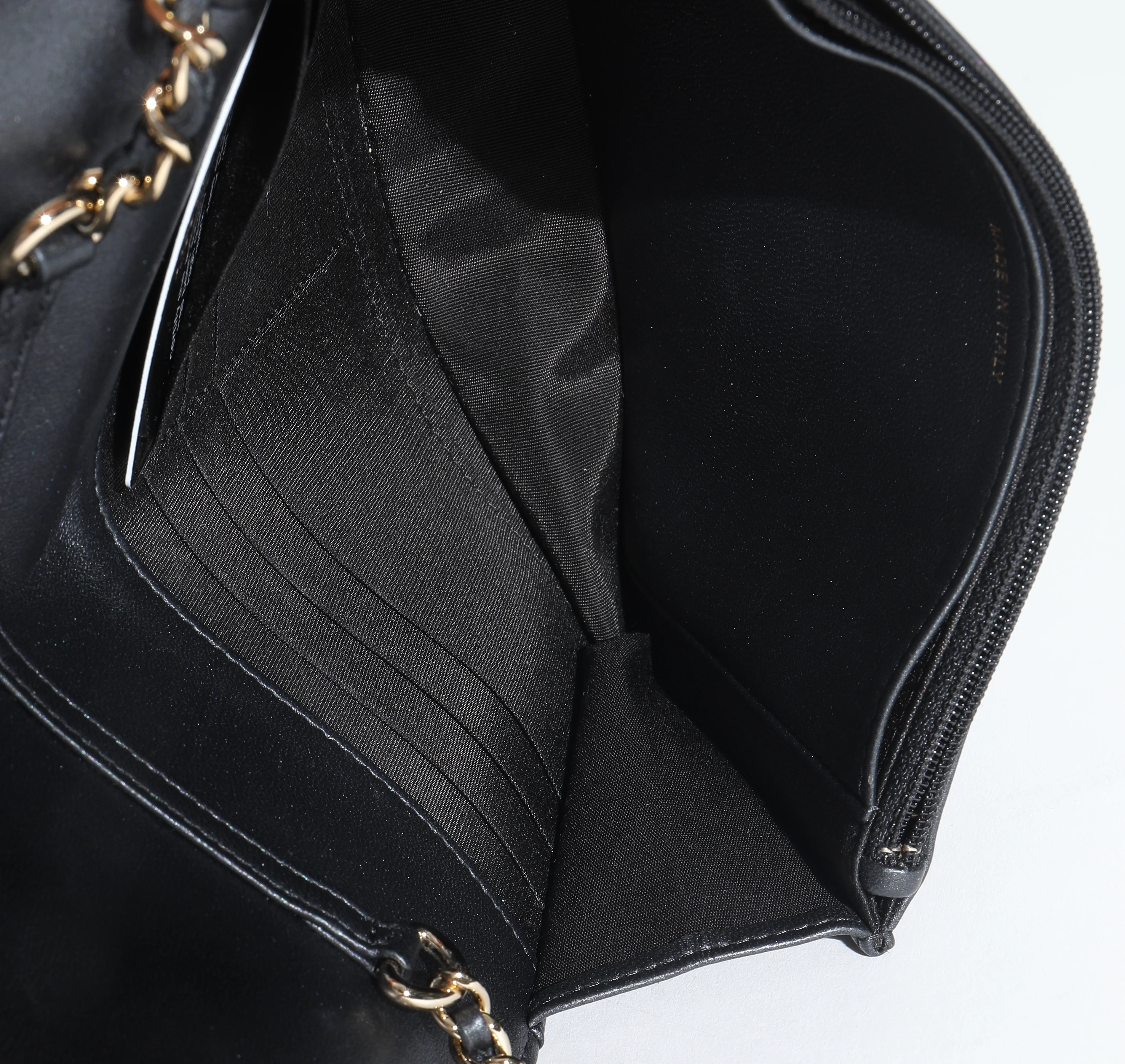 Dark Grey Iridescent Quilted Lambskin Pearl Wallet On Chain - Image 10
