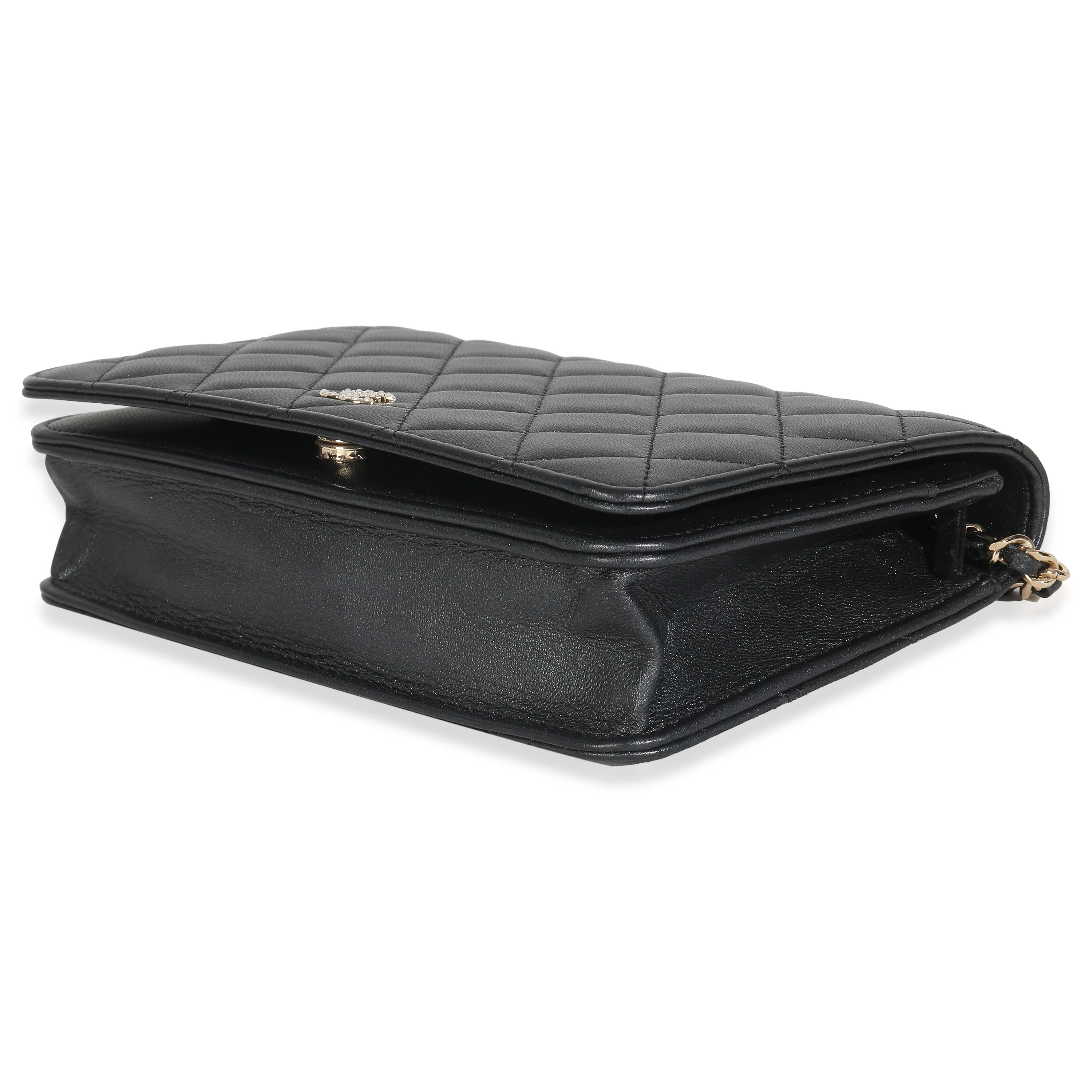 Dark Grey Iridescent Quilted Lambskin Pearl Wallet On Chain - Image 6