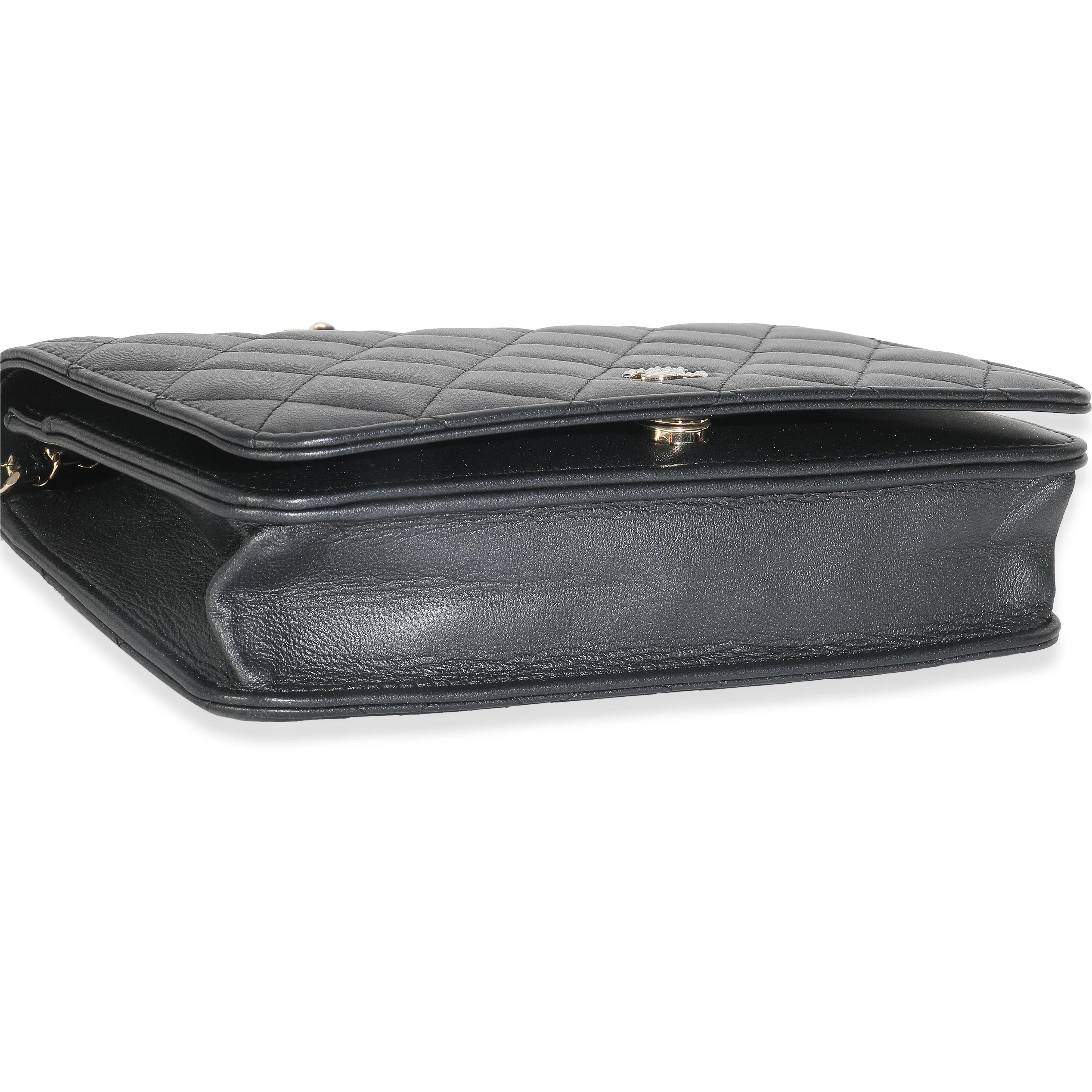 Dark Grey Iridescent Quilted Lambskin Pearl Wallet On Chain - Image 8