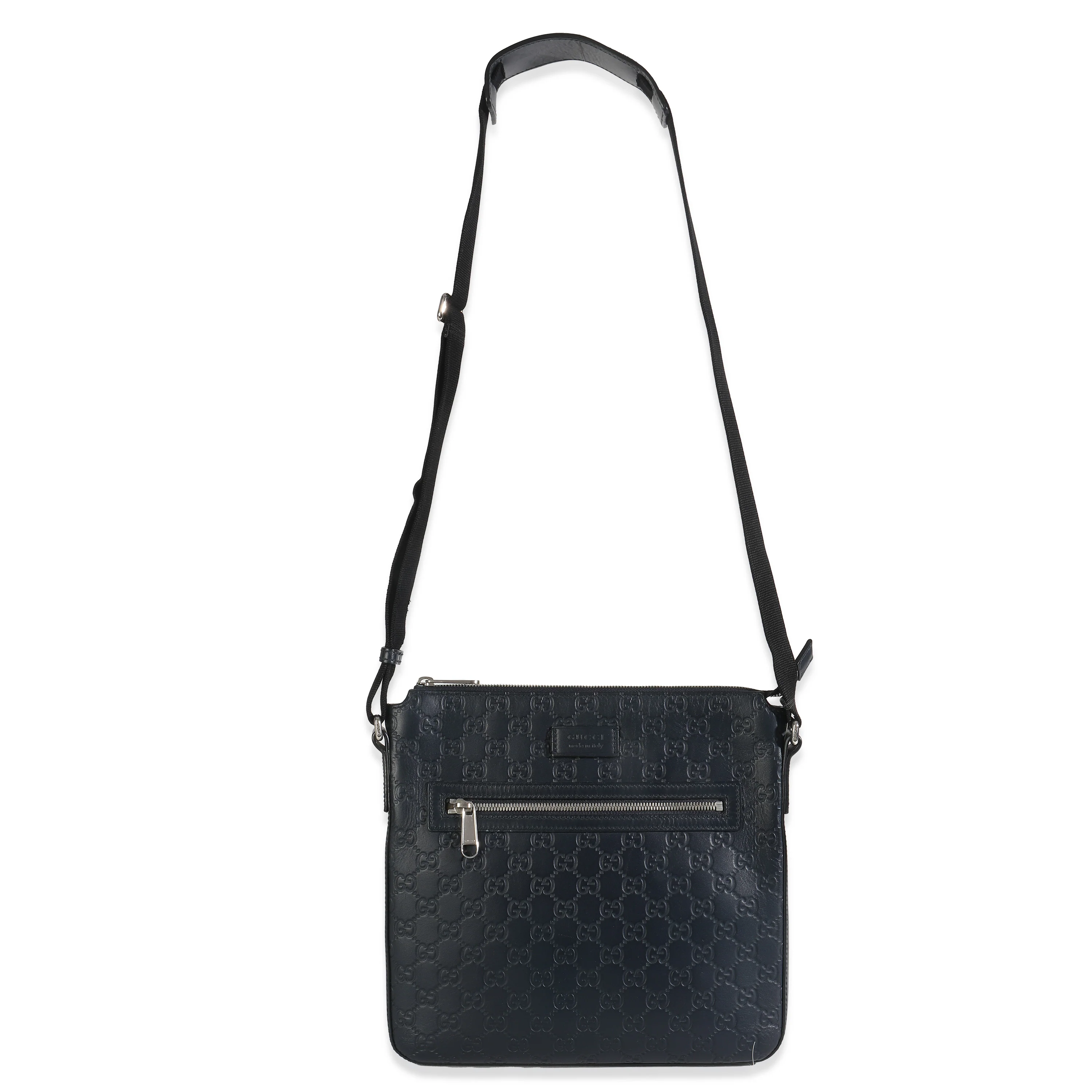 Blue Guccissima Signature Medium Flat Messenger Bag - Image 8